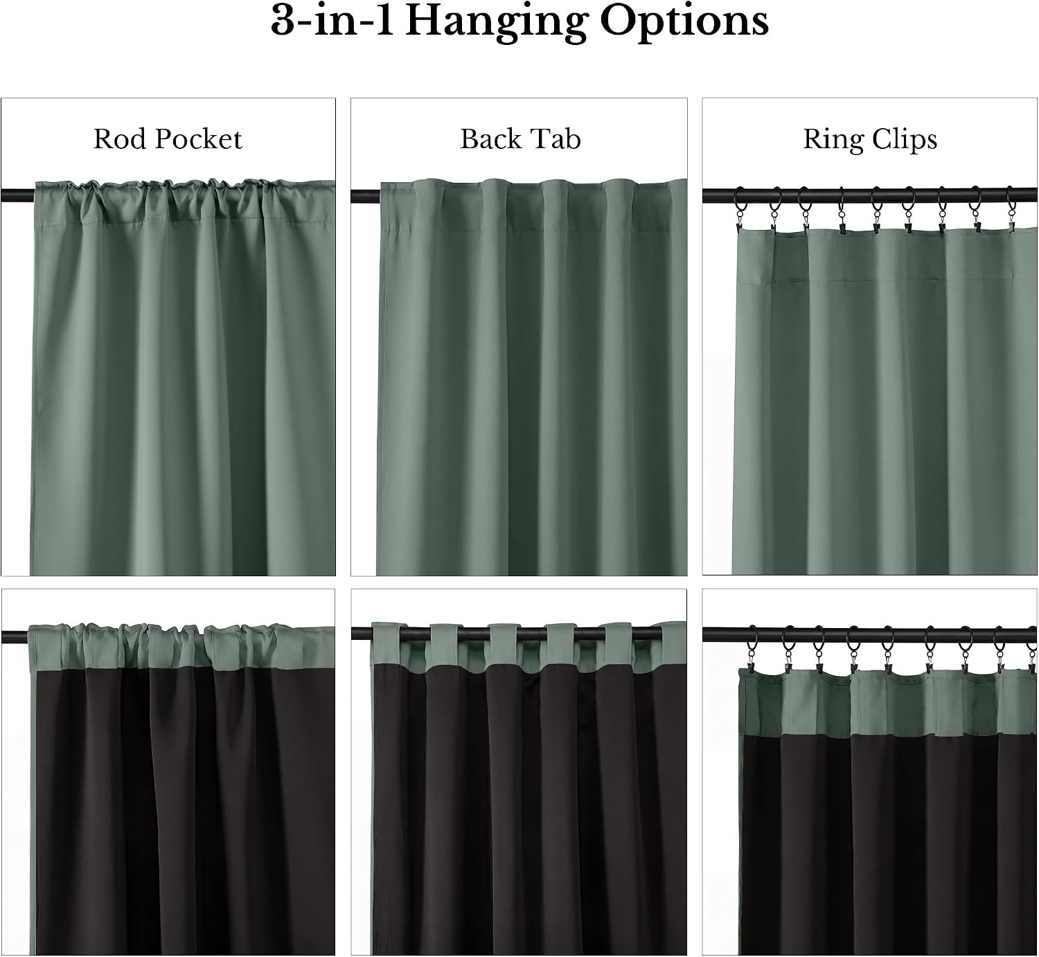 image:imageNICETOWN 100 Blackout Window Curtain Panels Cold and Full Light Blocking Drapes with Black Liner for Nursery 84 Inches Drop Thermal Insulated Draperies Pure White 2 Pieces 52 inches WideDark Mallard