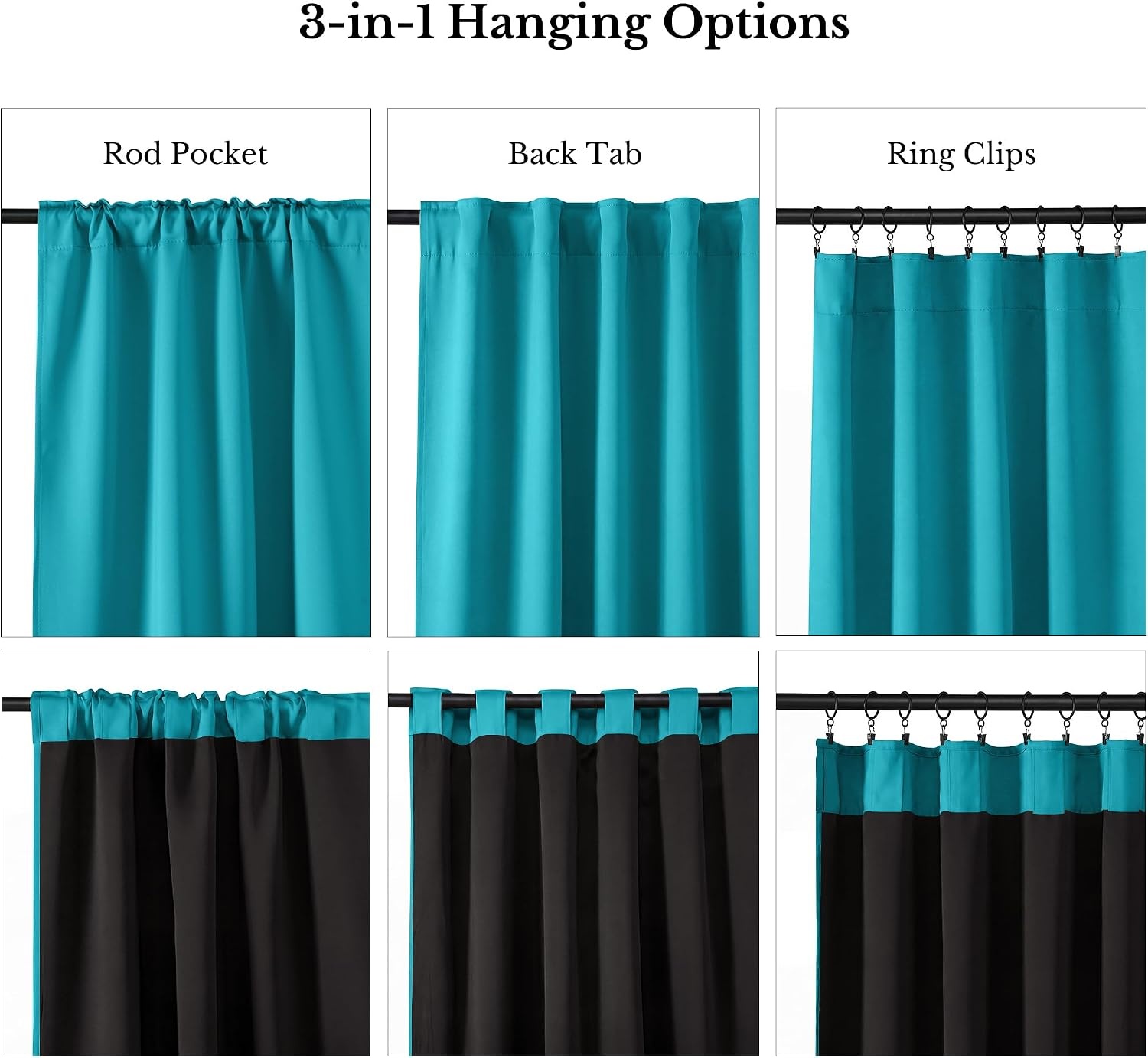 image:imageNICETOWN 100 Blackout Window Curtain Panels Cold and Full Light Blocking Drapes with Black Liner for Nursery 84 Inches Drop Thermal Insulated Draperies Pure White 2 Pieces 52 inches WidePeacock Teal