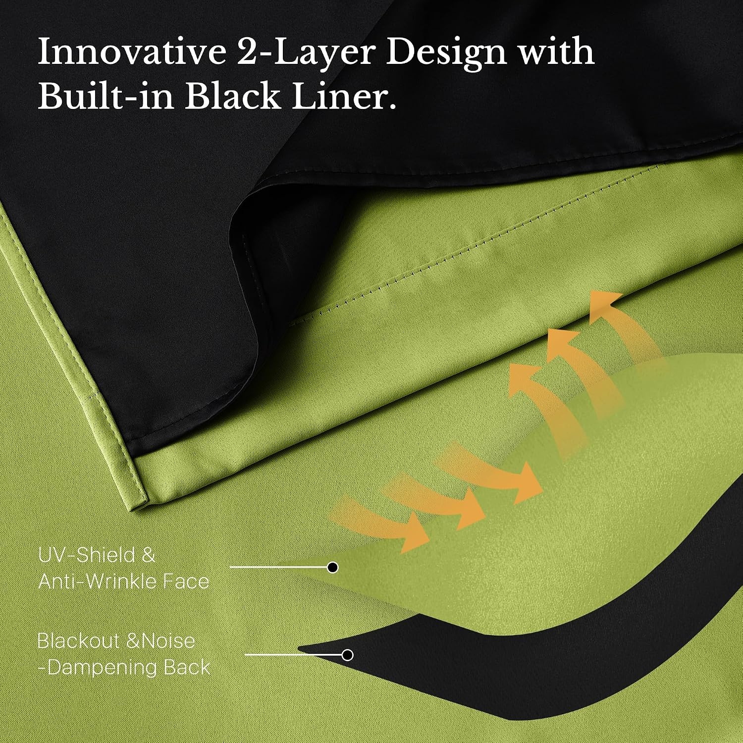 image:imageNICETOWN 100 Blackout Window Curtain Panels Cold and Full Light Blocking Drapes with Black Liner for Nursery 84 Inches Drop Thermal Insulated Draperies Pure White 2 Pieces 52 inches WideFresh Green