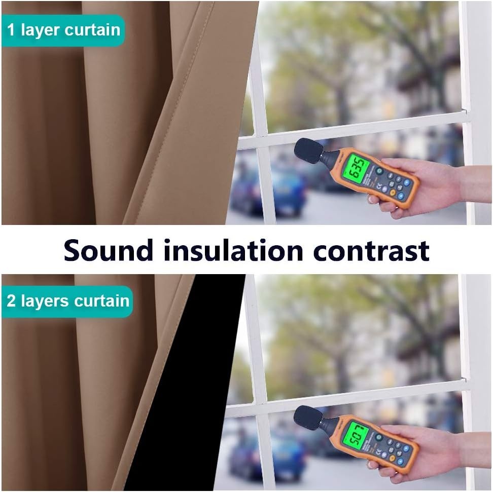 image:imageNICETOWN 100 Blackout Window Curtain Panels Cold and Full Light Blocking Drapes with Black Liner for Nursery 84 Inches Drop Thermal Insulated Draperies Pure White 2 Pieces 52 inches WideCappuccino