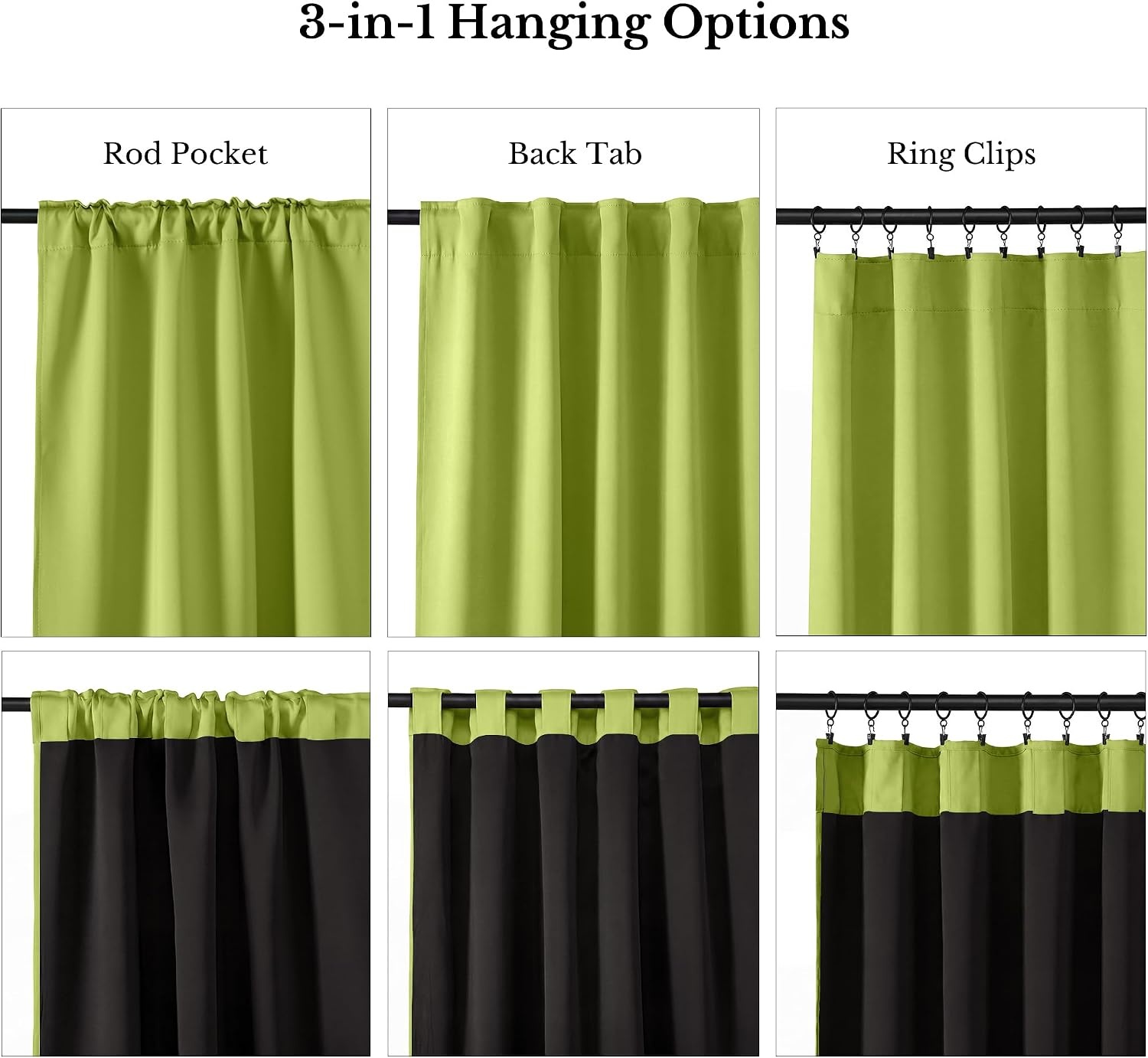 image:imageNICETOWN 100 Blackout Window Curtain Panels Cold and Full Light Blocking Drapes with Black Liner for Nursery 84 Inches Drop Thermal Insulated Draperies Pure White 2 Pieces 52 inches WideFresh Green