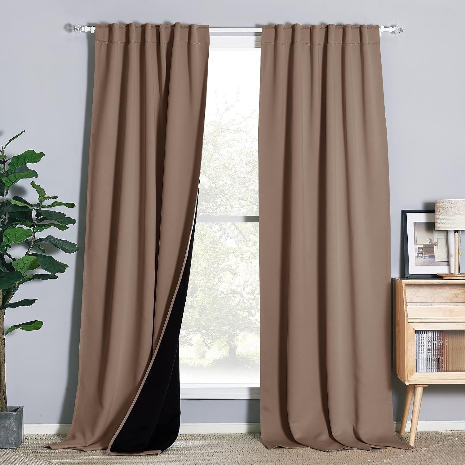 image:imageNICETOWN 100 Blackout Window Curtain Panels Cold and Full Light Blocking Drapes with Black Liner for Nursery 84 Inches Drop Thermal Insulated Draperies Pure White 2 Pieces 52 inches WideCappuccino