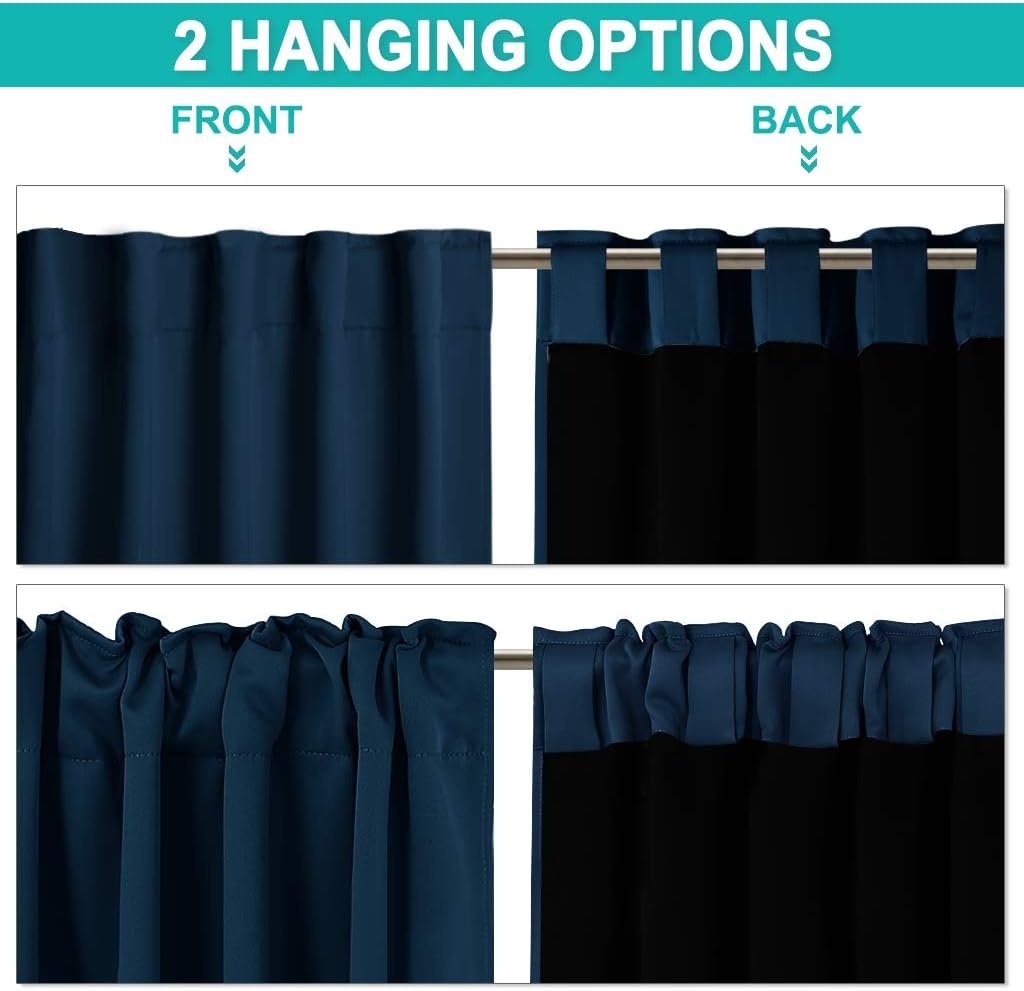 image:imageNICETOWN 100 Blackout Window Curtain Panels Cold and Full Light Blocking Drapes with Black Liner for Nursery 84 Inches Drop Thermal Insulated Draperies Pure White 2 Pieces 52 inches WideNavy