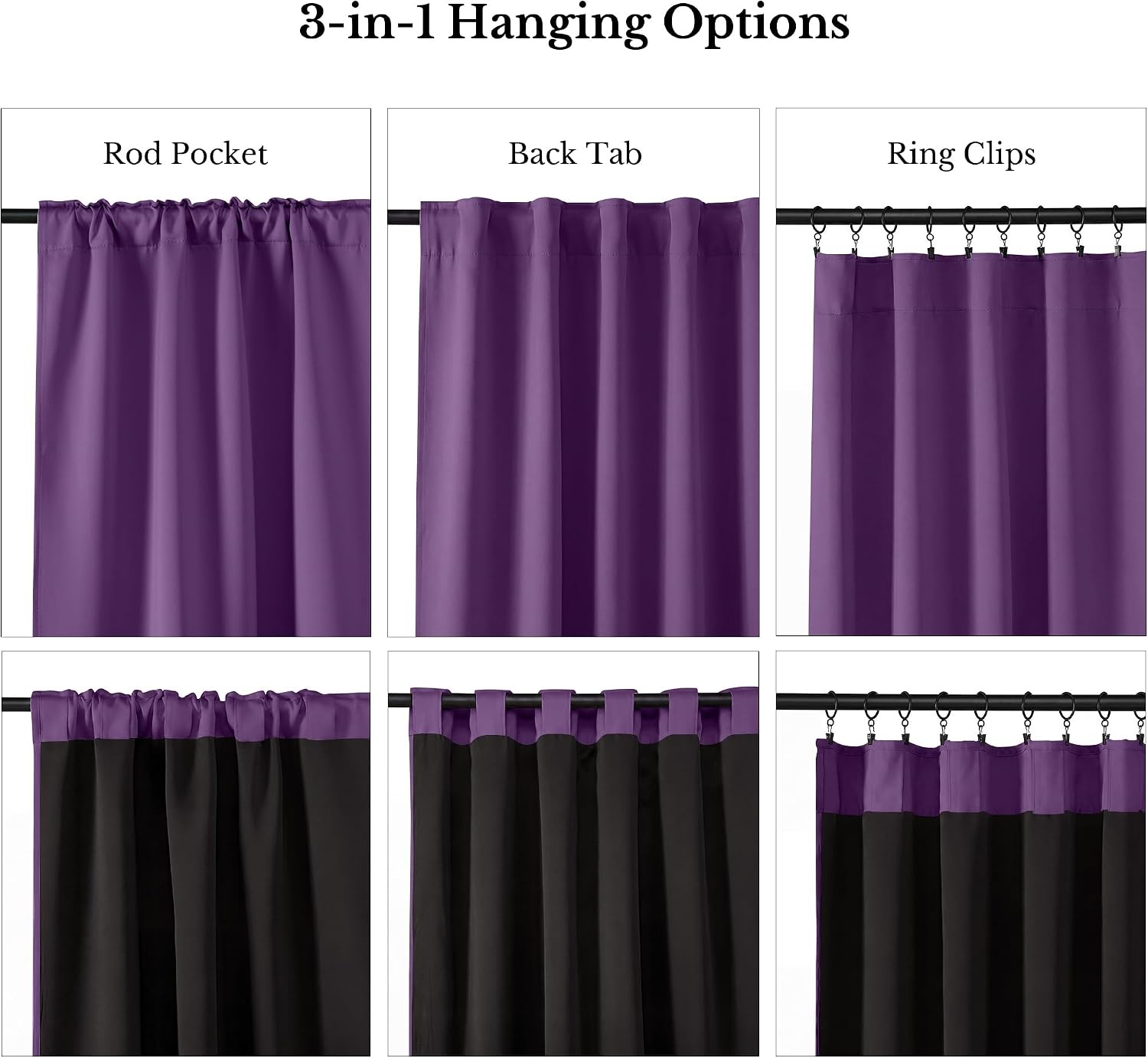 image:imageNICETOWN 100 Blackout Window Curtain Panels Cold and Full Light Blocking Drapes with Black Liner for Nursery 84 Inches Drop Thermal Insulated Draperies Pure White 2 Pieces 52 inches WideRoyal Purple