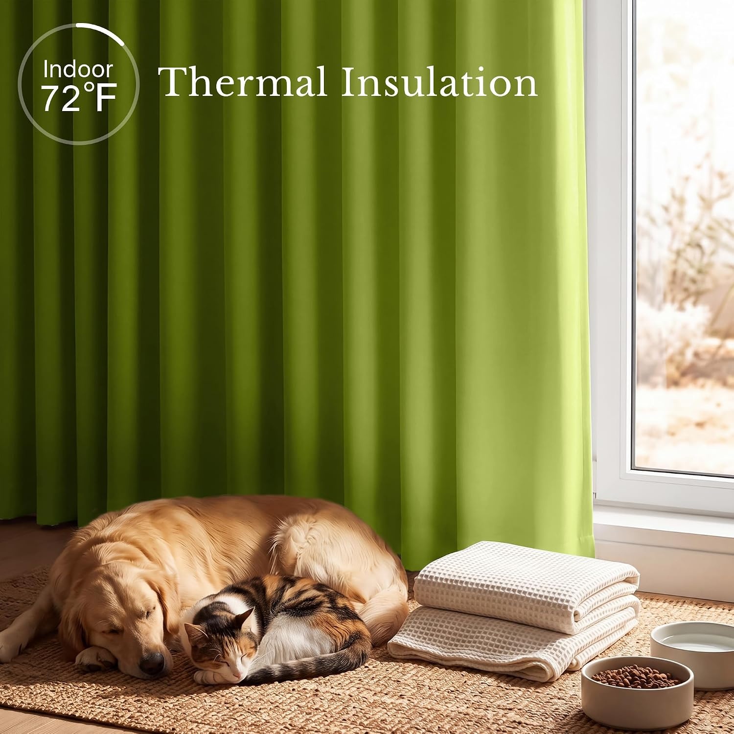 image:imageNICETOWN 100 Blackout Window Curtain Panels Cold and Full Light Blocking Drapes with Black Liner for Nursery 84 Inches Drop Thermal Insulated Draperies Pure White 2 Pieces 52 inches WideFresh Green