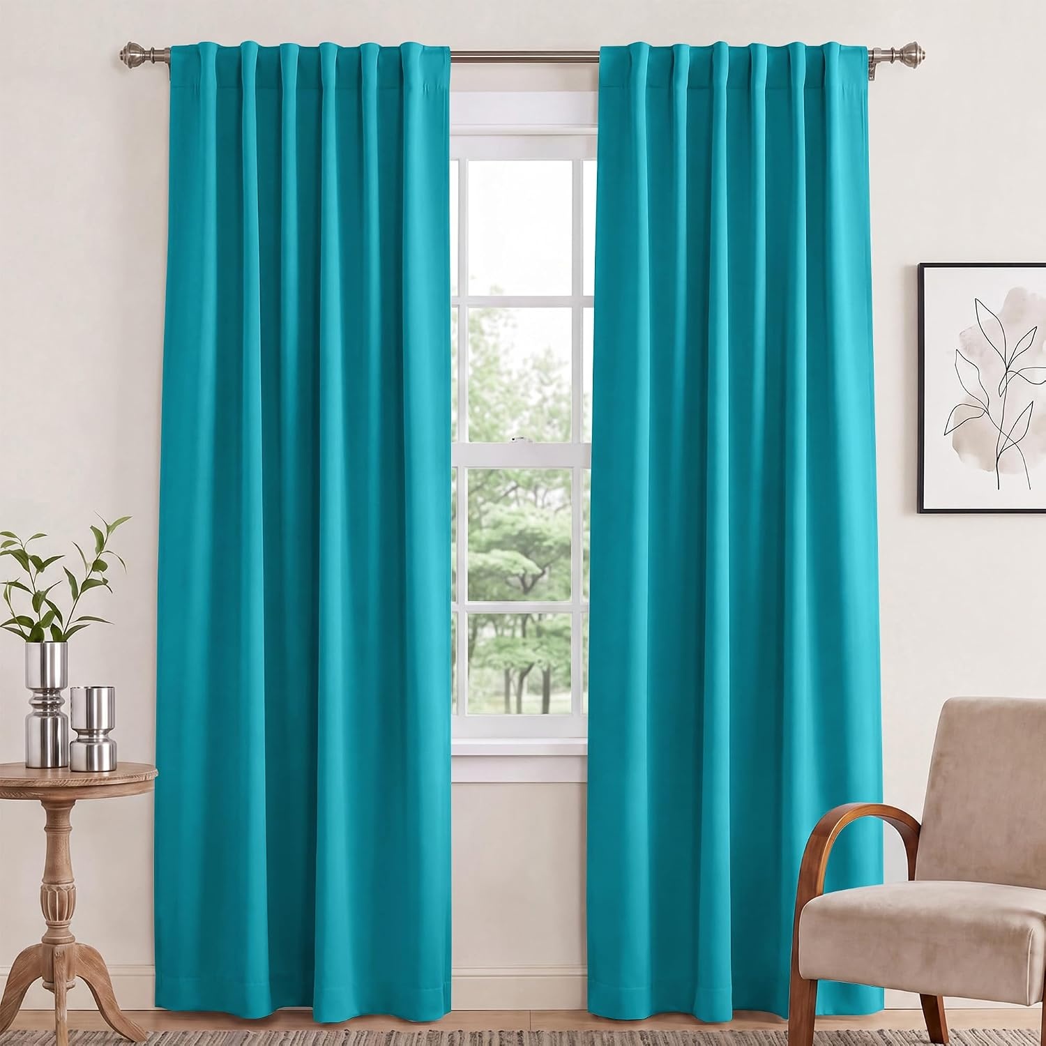 image:imageNICETOWN 100 Blackout Window Curtain Panels Cold and Full Light Blocking Drapes with Black Liner for Nursery 84 Inches Drop Thermal Insulated Draperies Pure White 2 Pieces 52 inches WidePeacock Teal