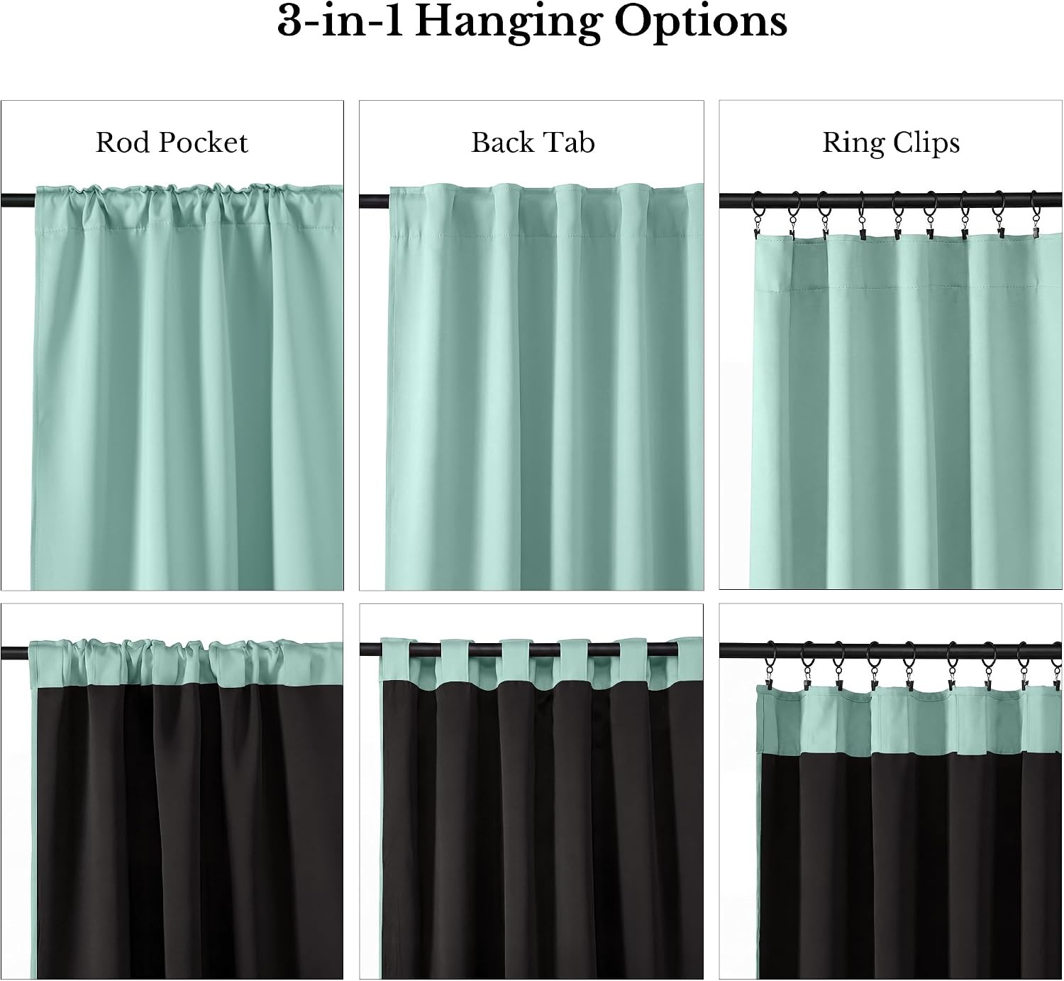 image:imageNICETOWN 100 Blackout Window Curtain Panels Cold and Full Light Blocking Drapes with Black Liner for Nursery 84 Inches Drop Thermal Insulated Draperies Pure White 2 Pieces 52 inches WideAqua Blue