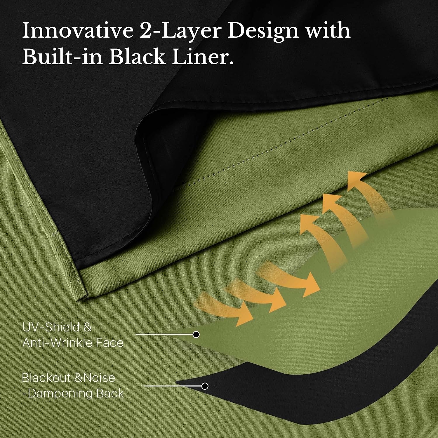 image:imageNICETOWN 100 Blackout Window Curtain Panels Cold and Full Light Blocking Drapes with Black Liner for Nursery 84 Inches Drop Thermal Insulated Draperies Pure White 2 Pieces 52 inches WideOlive Green