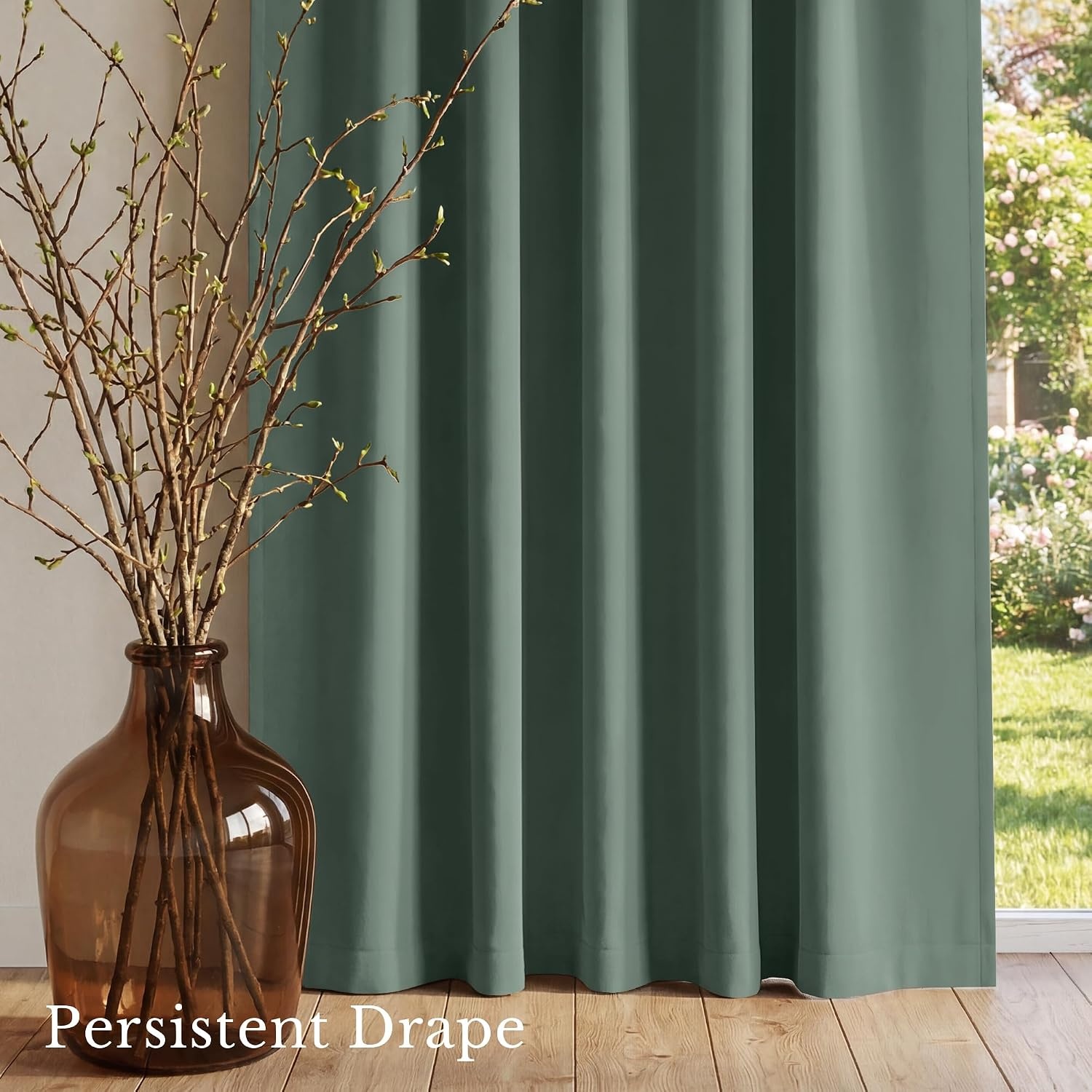 image:imageNICETOWN 100 Blackout Window Curtain Panels Cold and Full Light Blocking Drapes with Black Liner for Nursery 84 Inches Drop Thermal Insulated Draperies Pure White 2 Pieces 52 inches WideDark Mallard