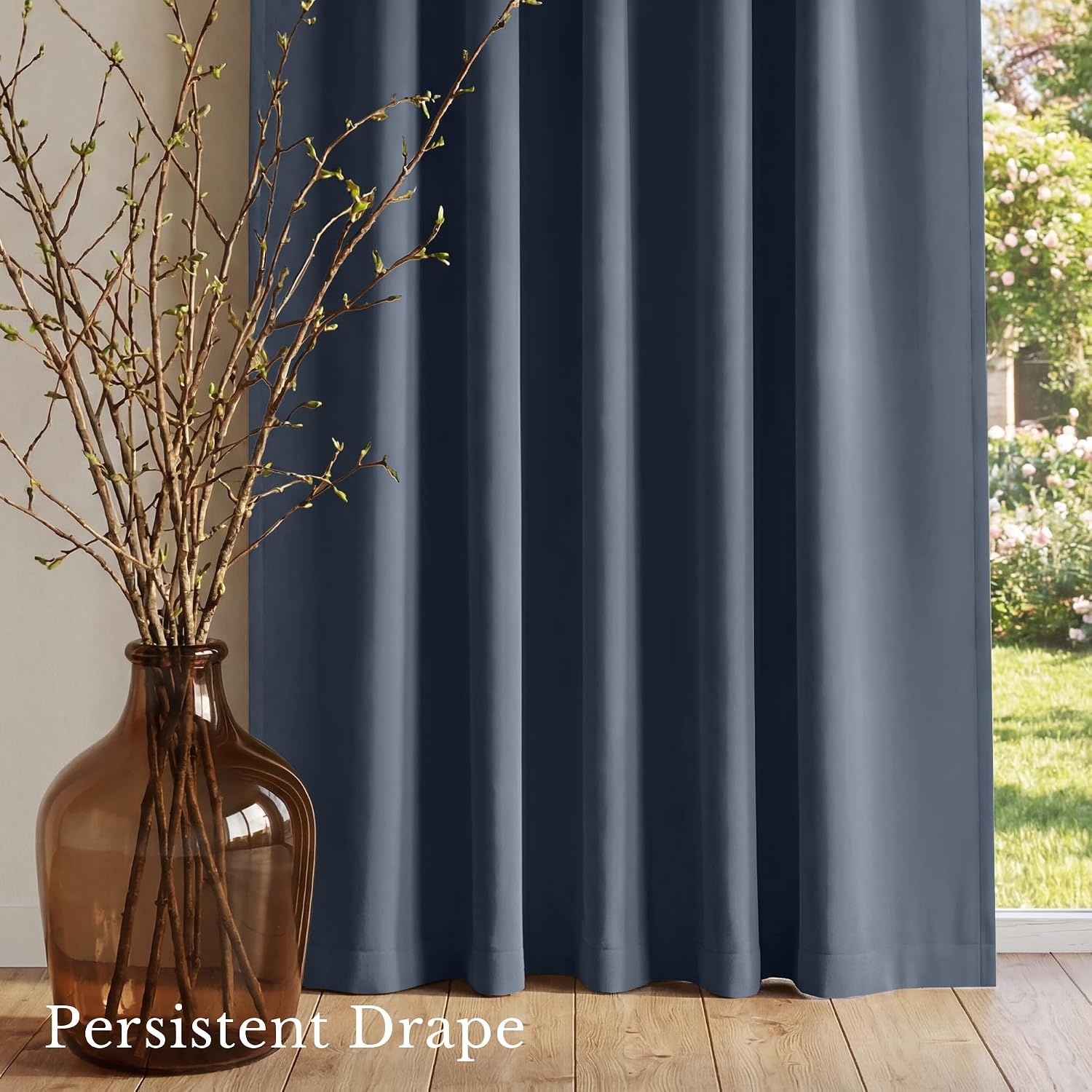 image:imageNICETOWN 100 Blackout Window Curtain Panels Cold and Full Light Blocking Drapes with Black Liner for Nursery 84 Inches Drop Thermal Insulated Draperies Pure White 2 Pieces 52 inches WideStone Blue