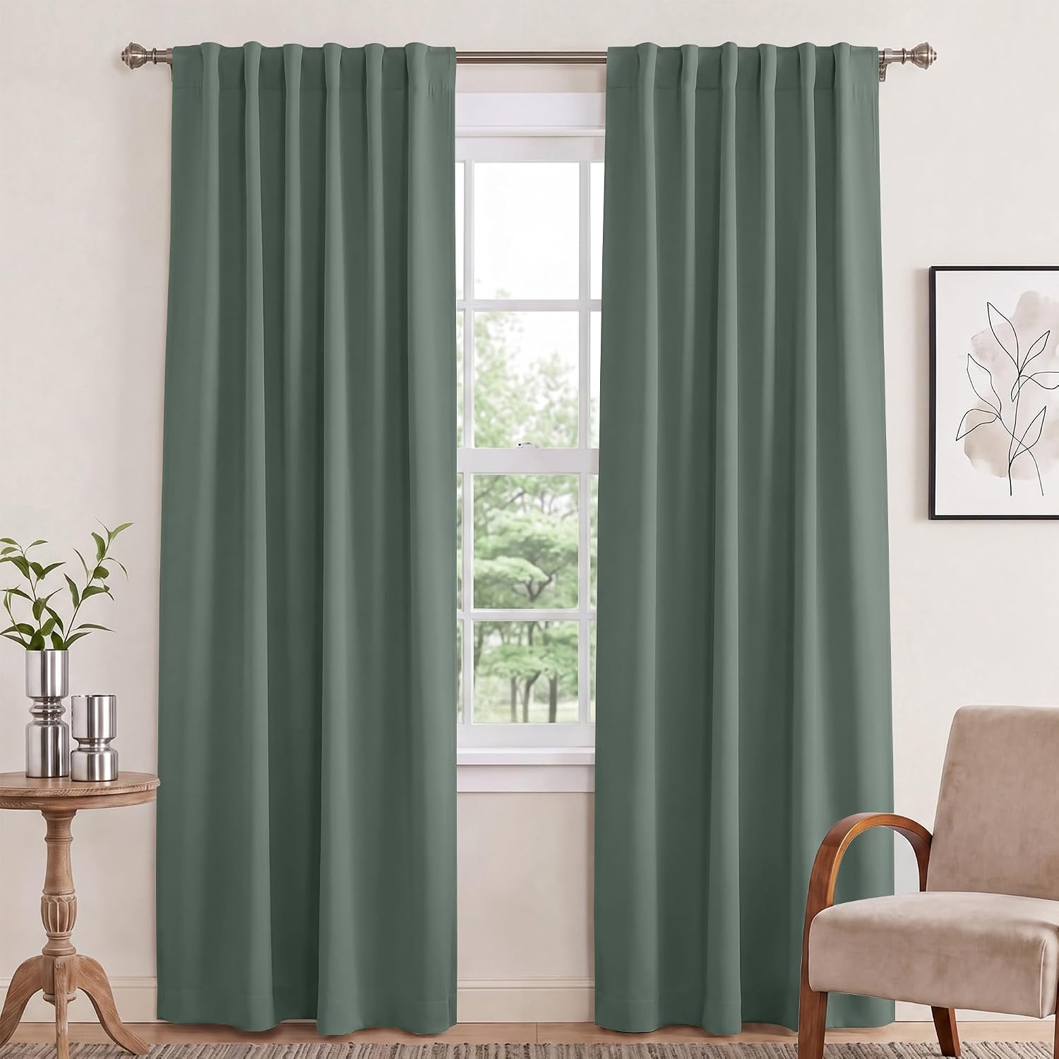 image:imageNICETOWN 100 Blackout Window Curtain Panels Cold and Full Light Blocking Drapes with Black Liner for Nursery 84 Inches Drop Thermal Insulated Draperies Pure White 2 Pieces 52 inches WideDark Mallard