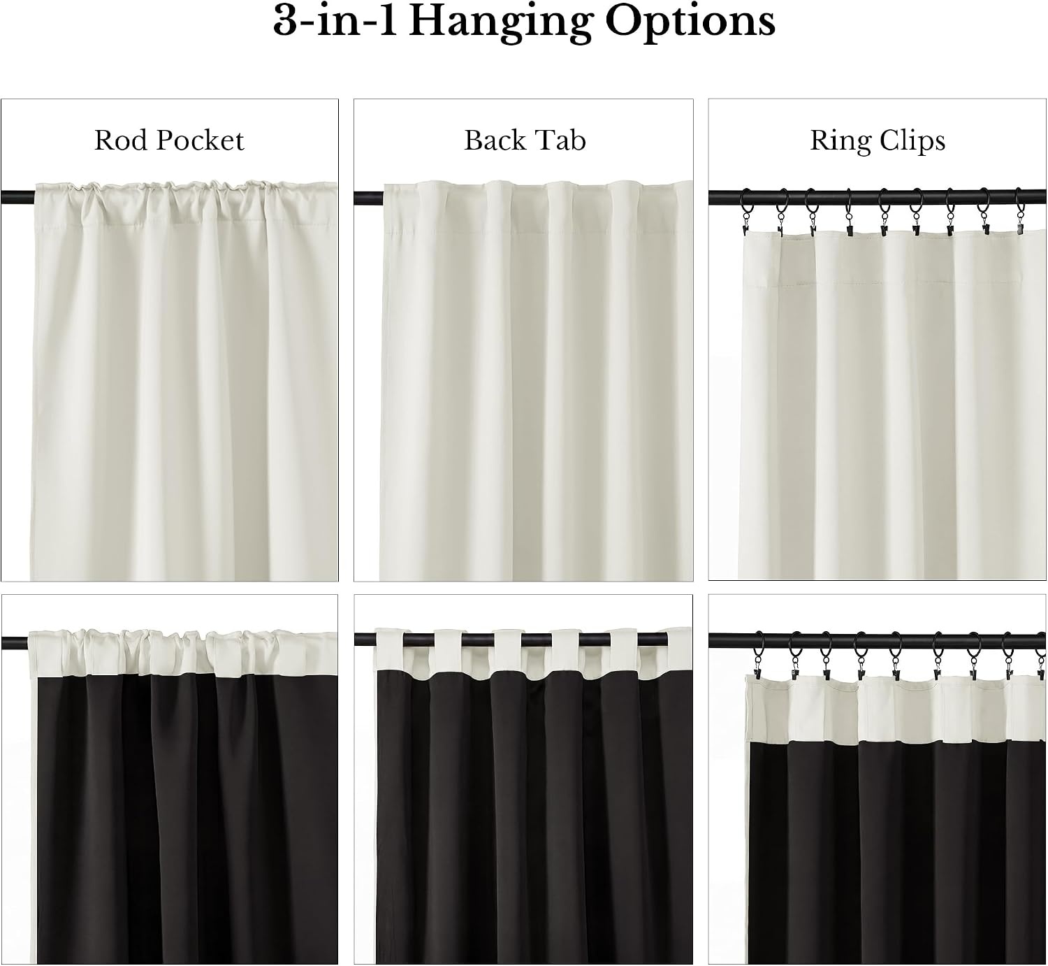image:imageNICETOWN 100 Blackout Window Curtain Panels Cold and Full Light Blocking Drapes with Black Liner for Nursery 84 Inches Drop Thermal Insulated Draperies Pure White 2 Pieces 52 inches WideIvory