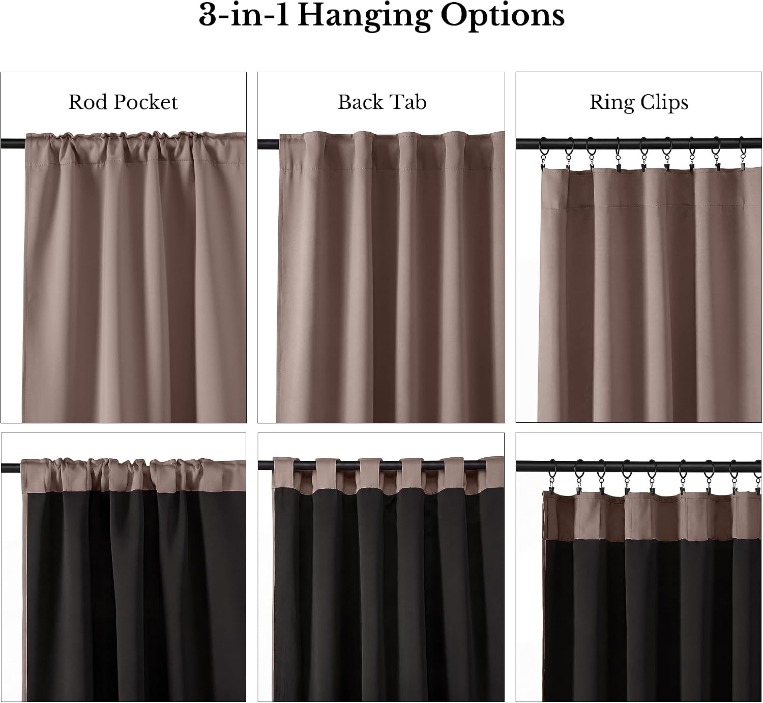 image:imageNICETOWN 100 Blackout Window Curtain Panels Cold and Full Light Blocking Drapes with Black Liner for Nursery 84 Inches Drop Thermal Insulated Draperies Pure White 2 Pieces 52 inches WideCappuccino