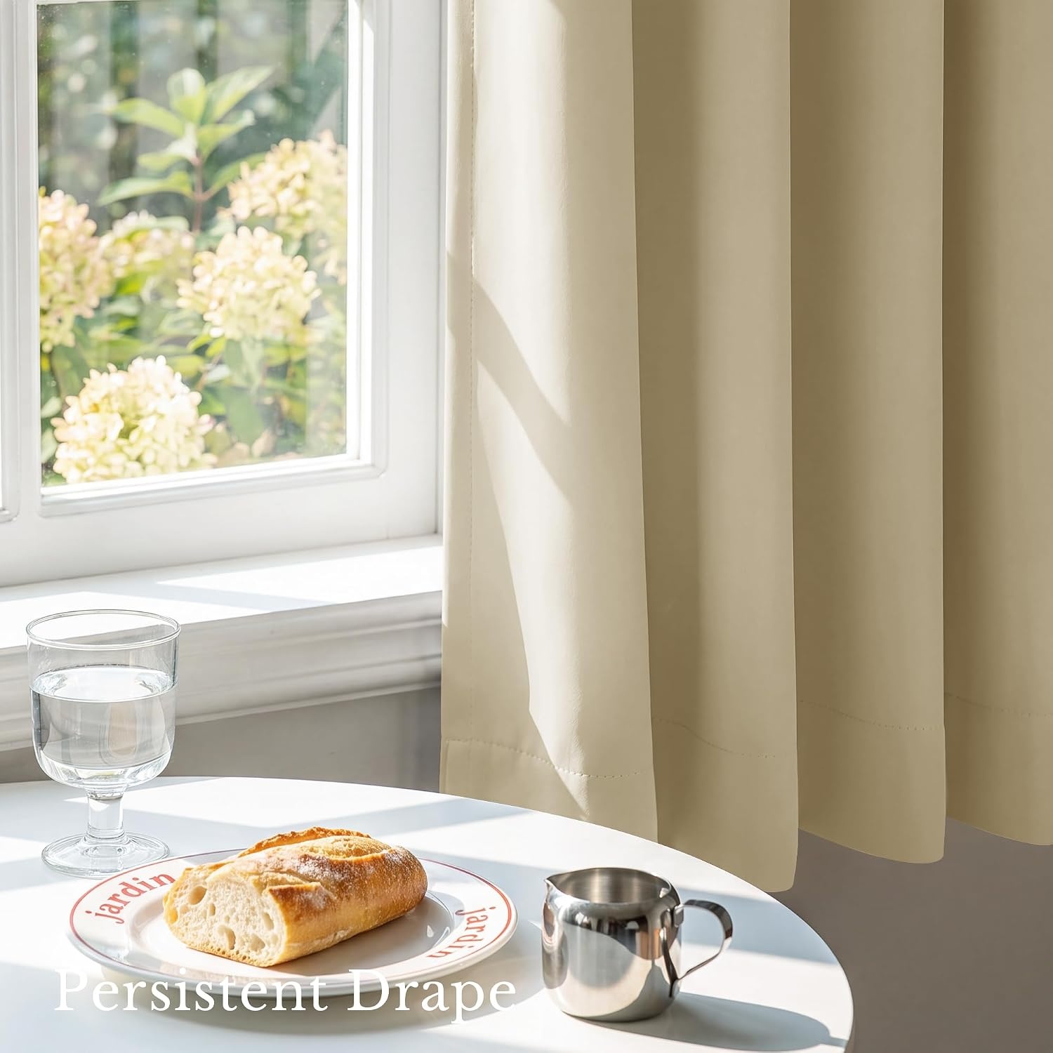 image:imageNICETOWN 100 Blackout Window Curtain Panels Cold and Full Light Blocking Drapes with Black Liner for Nursery 84 Inches Drop Thermal Insulated Draperies Pure White 2 Pieces 52 inches WideWarm Beige