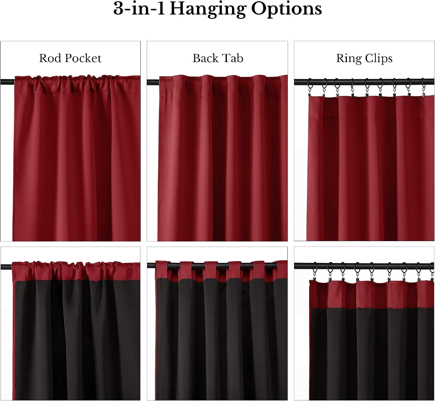 image:imageNICETOWN 100 Blackout Window Curtain Panels Cold and Full Light Blocking Drapes with Black Liner for Nursery 84 Inches Drop Thermal Insulated Draperies Pure White 2 Pieces 52 inches WideBurgundy Red