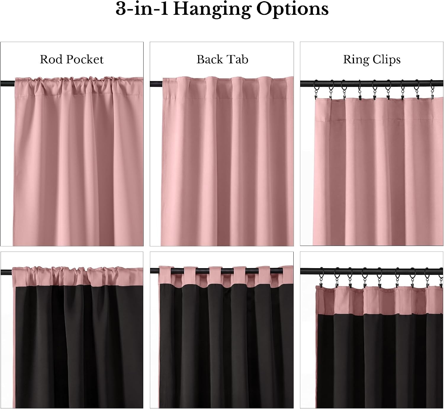 image:imageNICETOWN 100 Blackout Window Curtain Panels Cold and Full Light Blocking Drapes with Black Liner for Nursery 84 Inches Drop Thermal Insulated Draperies Pure White 2 Pieces 52 inches WideCrystal Pink