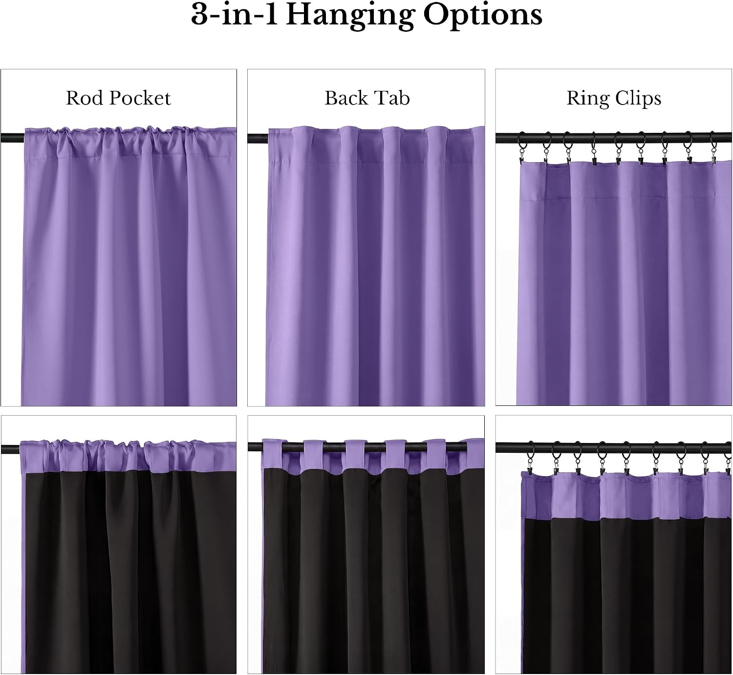 image:imageNICETOWN 100 Blackout Window Curtain Panels Cold and Full Light Blocking Drapes with Black Liner for Nursery 84 Inches Drop Thermal Insulated Draperies Pure White 2 Pieces 52 inches WideLilac Purple