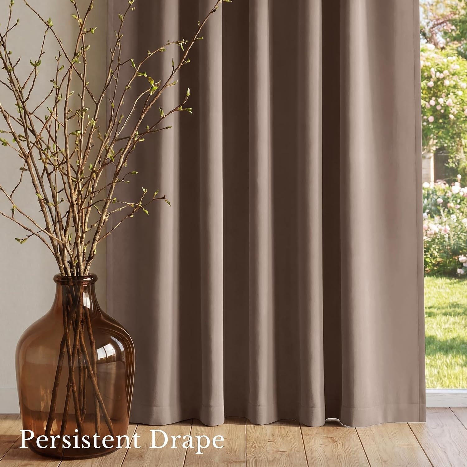 image:imageNICETOWN 100 Blackout Window Curtain Panels Cold and Full Light Blocking Drapes with Black Liner for Nursery 84 Inches Drop Thermal Insulated Draperies Pure White 2 Pieces 52 inches WideCappuccino