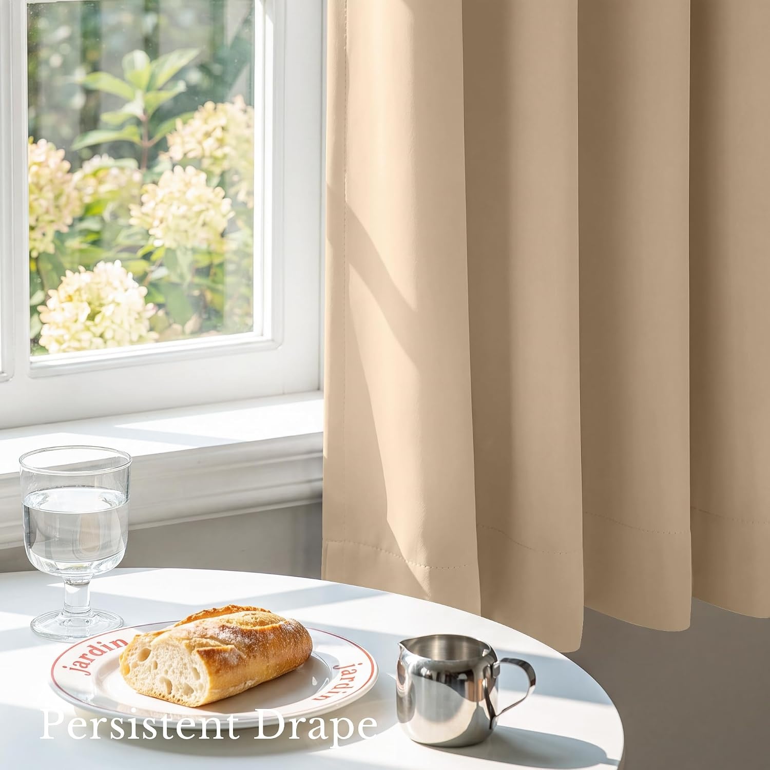 image:imageNICETOWN 100 Blackout Window Curtain Panels Cold and Full Light Blocking Drapes with Black Liner for Nursery 84 Inches Drop Thermal Insulated Draperies Pure White 2 Pieces 52 inches WideBiscotti Beige