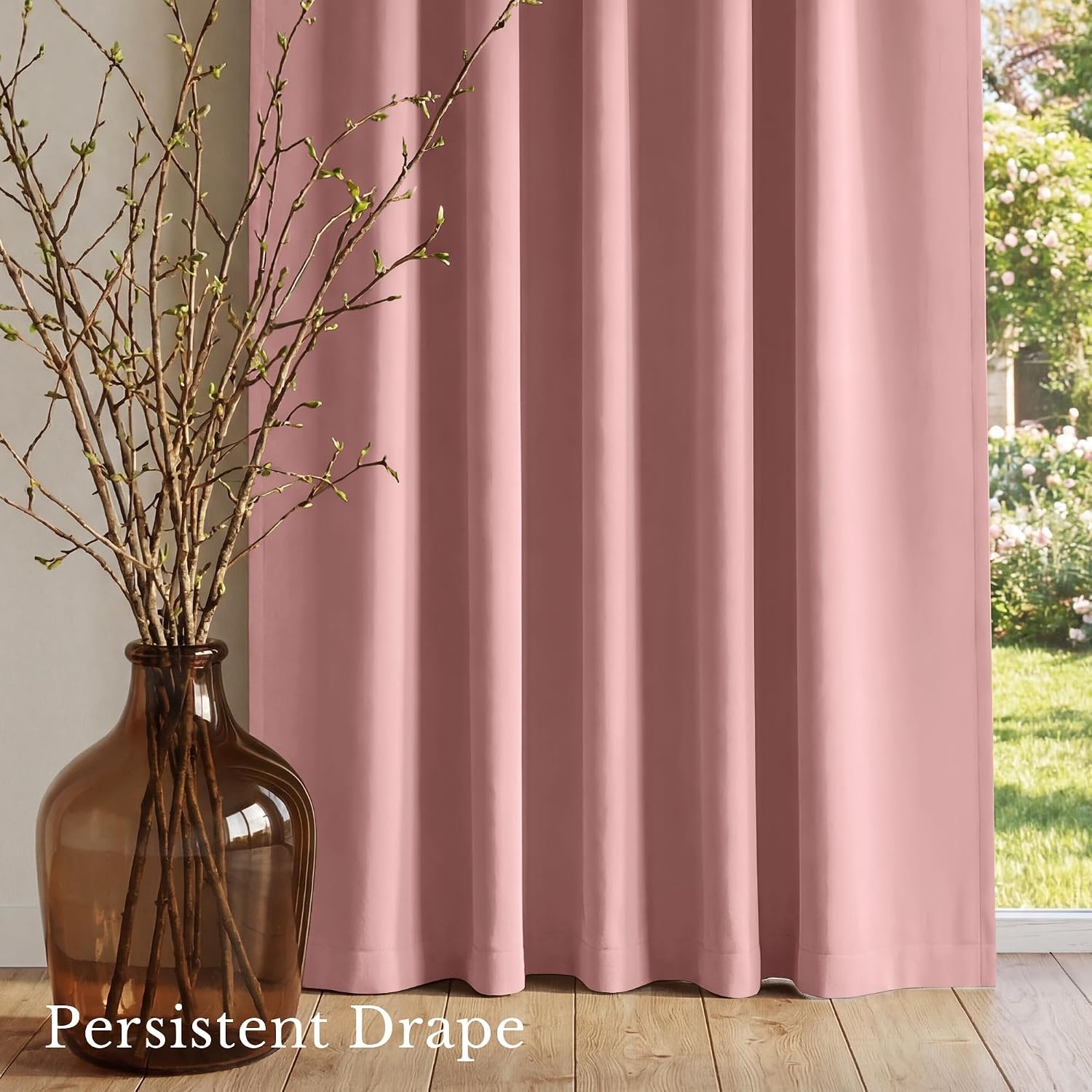 image:imageNICETOWN 100 Blackout Window Curtain Panels Cold and Full Light Blocking Drapes with Black Liner for Nursery 84 Inches Drop Thermal Insulated Draperies Pure White 2 Pieces 52 inches WideCrystal Pink