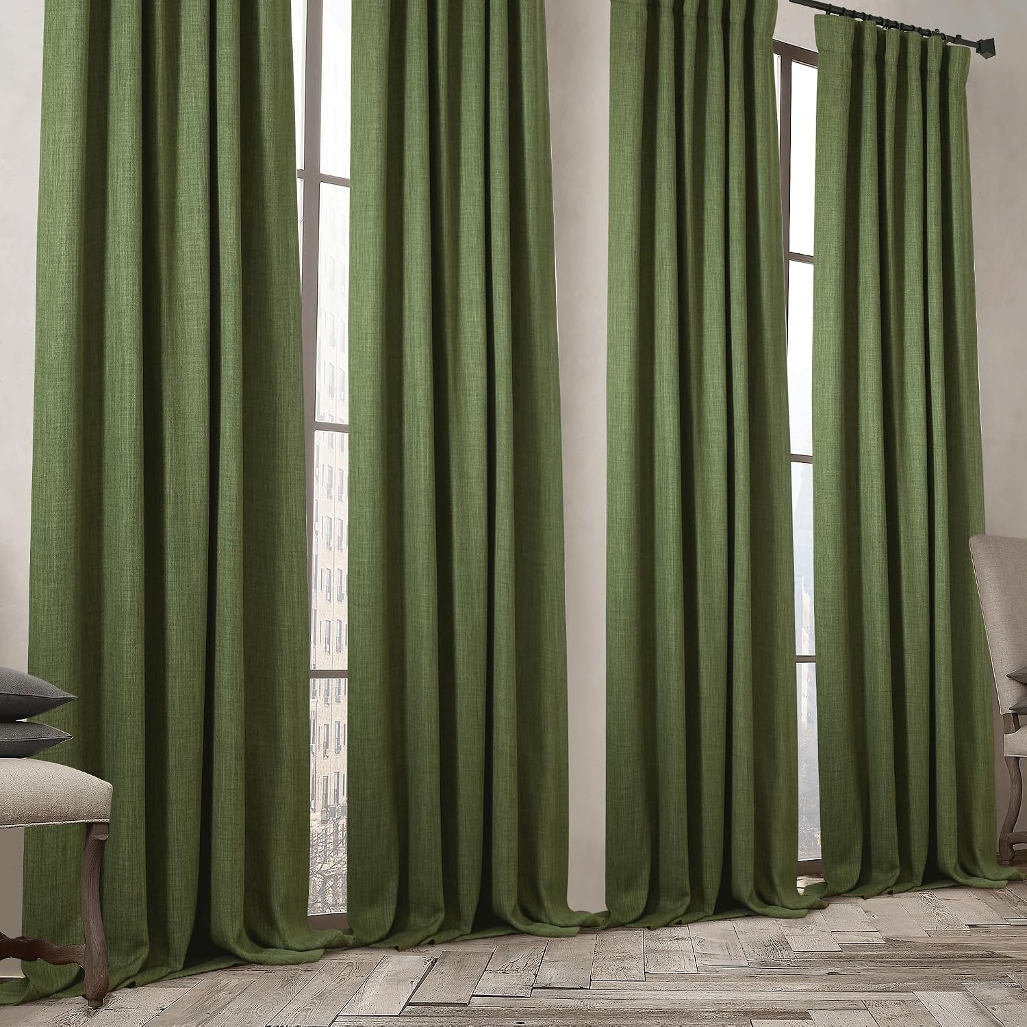 image:imageNICETOWN 2 Panels Faux Linen 100 Blackout Curtains for Living Room Rod PocketBack TabHook Belt Room Darkening Window Treatment with Liner Thermal Curtains for Bedroom Natural W50 x L96Forest Green
