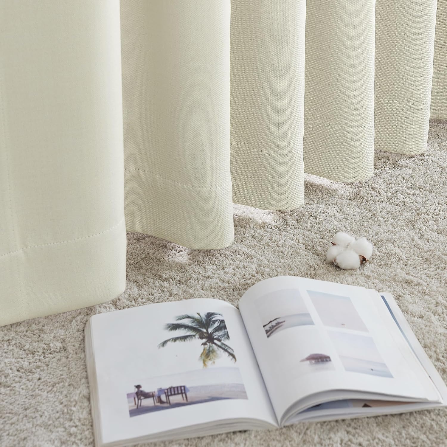 image:imageNICETOWN 2 Panels Faux Linen 100 Blackout Curtains for Living Room Rod PocketBack TabHook Belt Room Darkening Window Treatment with Liner Thermal Curtains for Bedroom Natural W50 x L96Natural