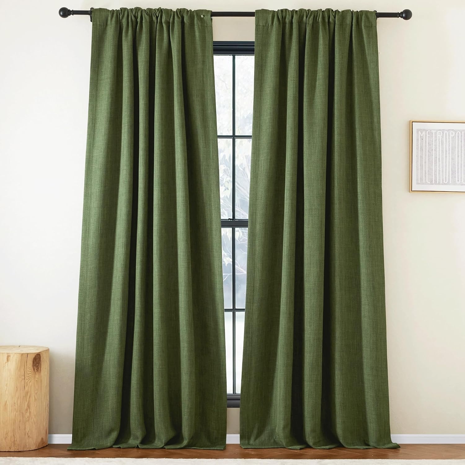 image:imageNICETOWN 2 Panels Faux Linen 100 Blackout Curtains for Living Room Rod PocketBack TabHook Belt Room Darkening Window Treatment with Liner Thermal Curtains for Bedroom Natural W50 x L96Forest Green