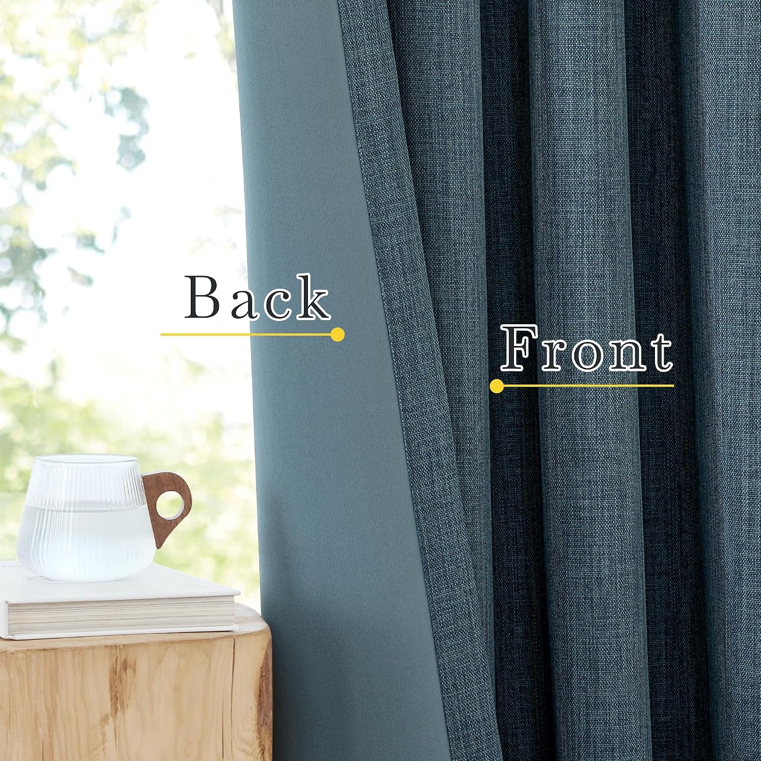 image:imageNICETOWN 2 Panels Faux Linen 100 Blackout Curtains for Living Room Rod PocketBack TabHook Belt Room Darkening Window Treatment with Liner Thermal Curtains for Bedroom Natural W50 x L96Greyish Blue