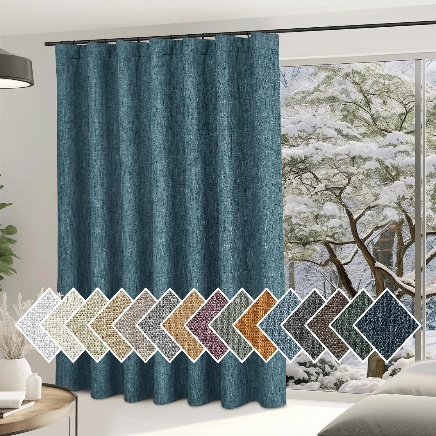 image:imageNICETOWN 2 Panels Faux Linen 100 Blackout Curtains for Living Room Rod PocketBack TabHook Belt Room Darkening Window Treatment with Liner Thermal Curtains for Bedroom Natural W50 x L96Greyish Blue