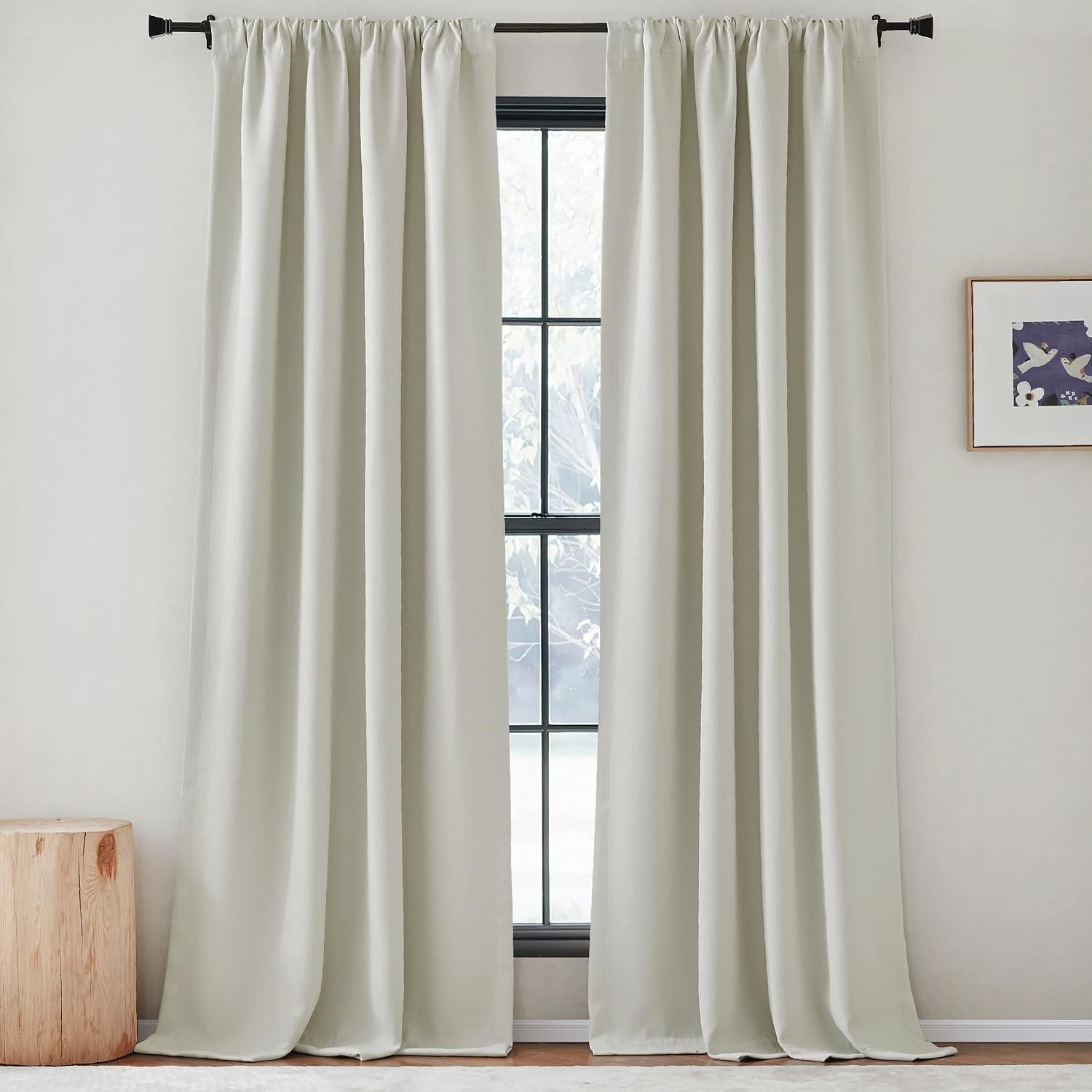 image:imageNICETOWN 2 Panels Faux Linen 100 Blackout Curtains for Living Room Rod PocketBack TabHook Belt Room Darkening Window Treatment with Liner Thermal Curtains for Bedroom Natural W50 x L96Natural