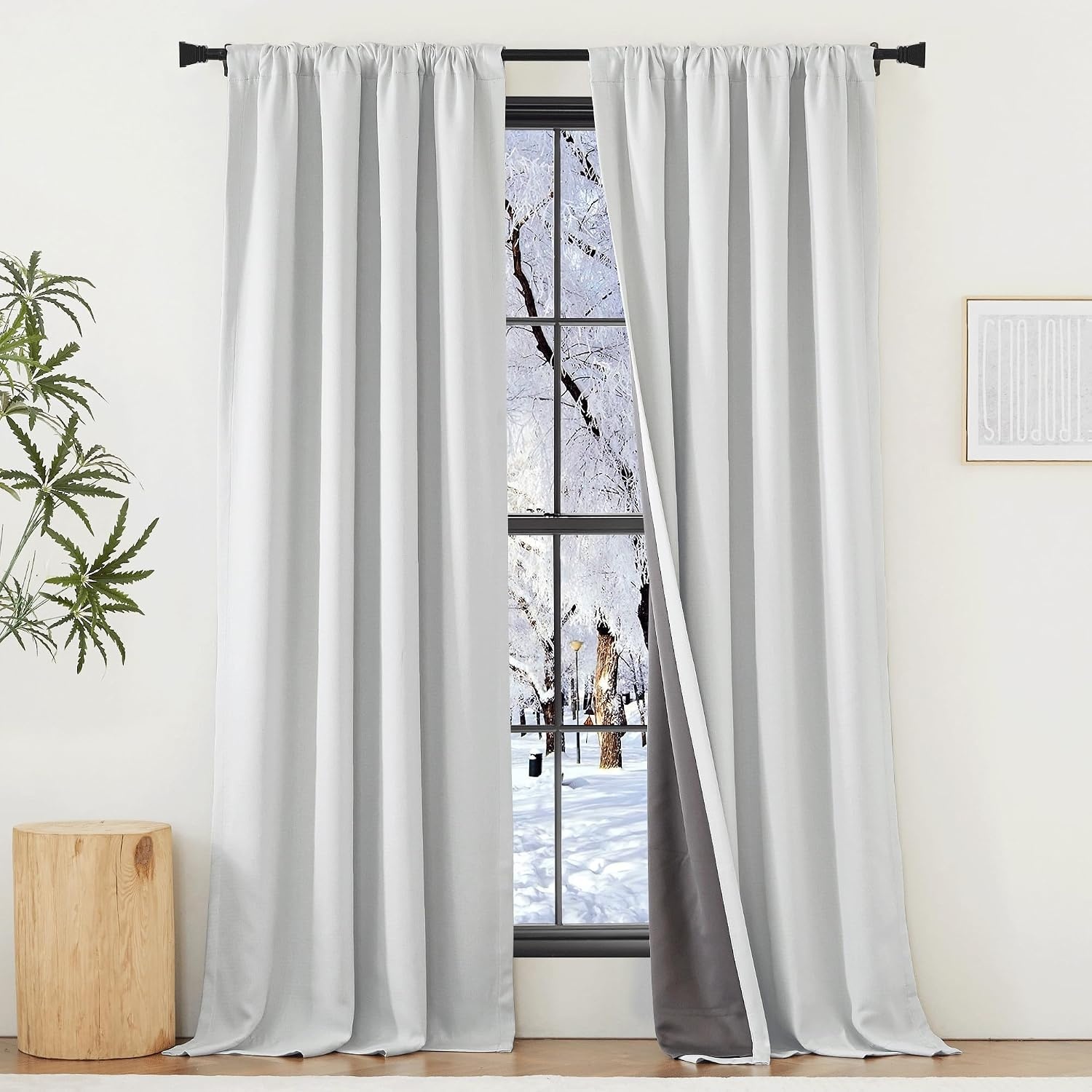 image:imageNICETOWN 2 Panels Faux Linen 100 Blackout Curtains for Living Room Rod PocketBack TabHook Belt Room Darkening Window Treatment with Liner Thermal Curtains for Bedroom Natural W50 x L96100 Blackout Greyish White