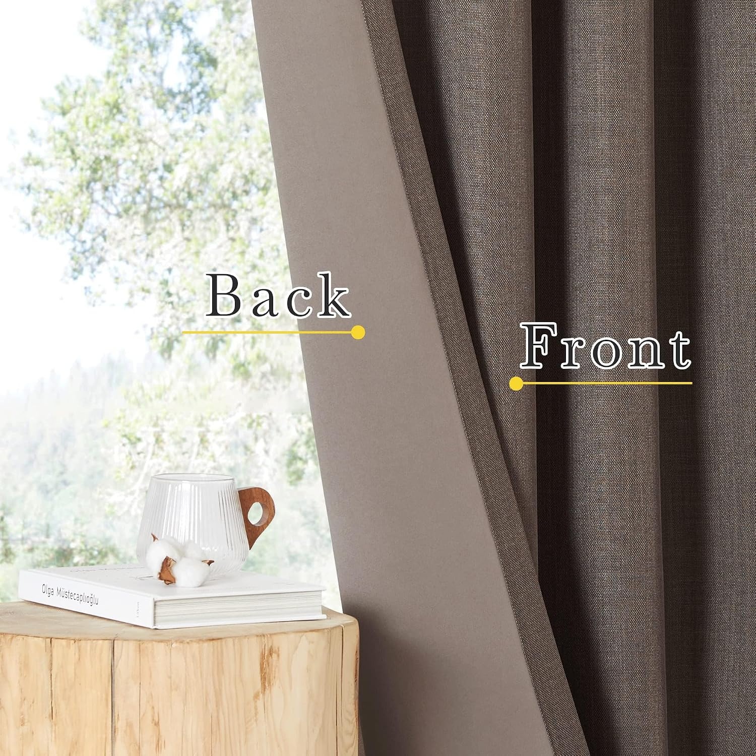 image:imageNICETOWN 2 Panels Faux Linen 100 Blackout Curtains for Living Room Rod PocketBack TabHook Belt Room Darkening Window Treatment with Liner Thermal Curtains for Bedroom Natural W50 x L96Brown