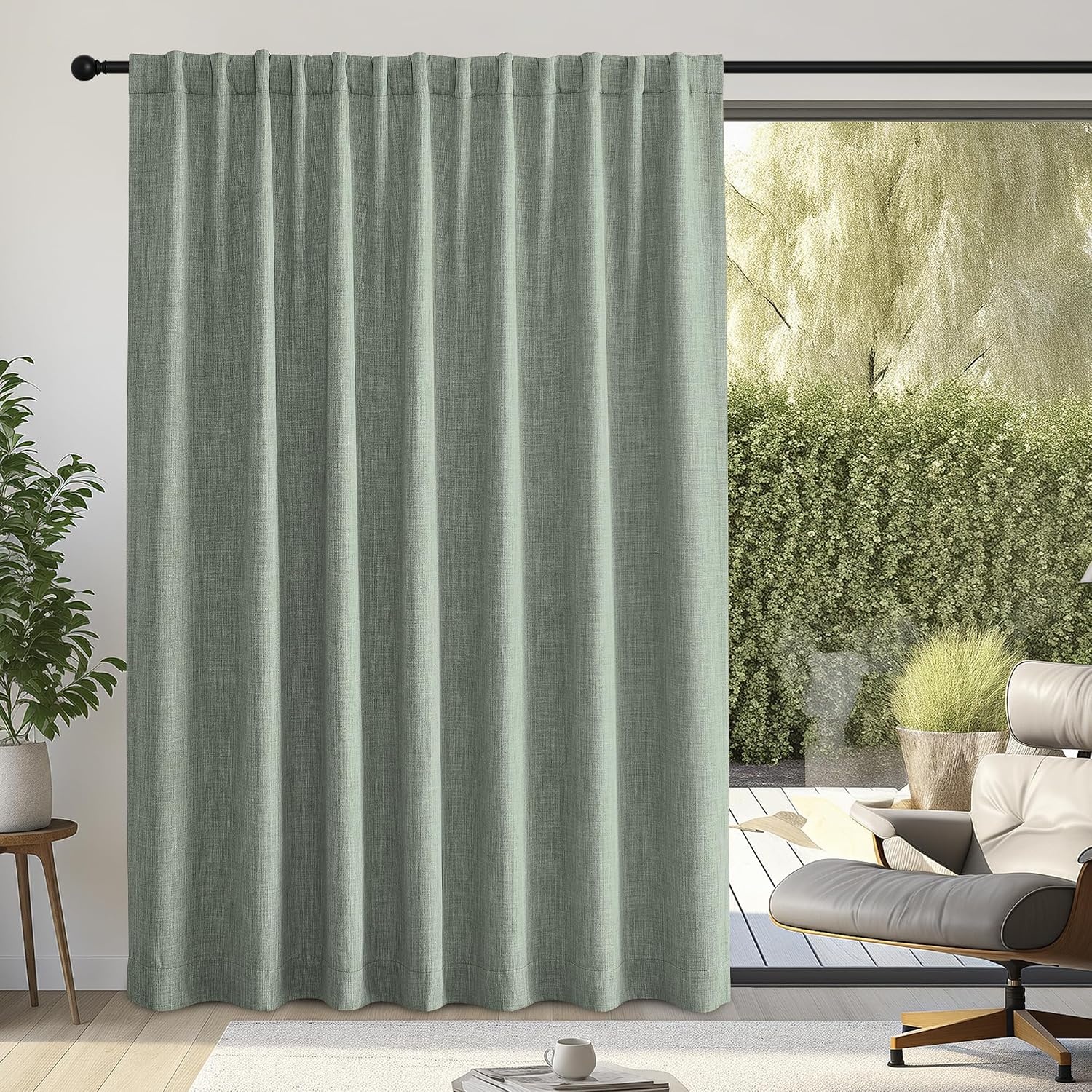 image:imageNICETOWN 2 Panels Faux Linen 100 Blackout Curtains for Living Room Rod PocketBack TabHook Belt Room Darkening Window Treatment with Liner Thermal Curtains for Bedroom Natural W50 x L96Sage Green