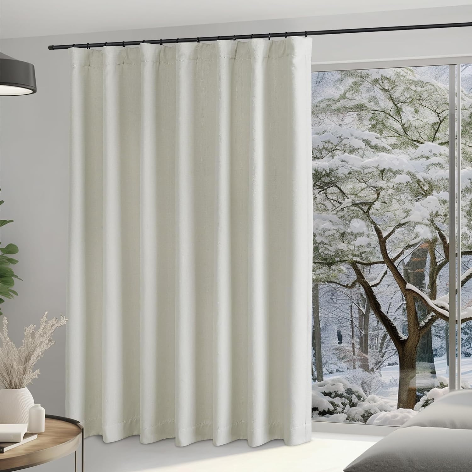 image:imageNICETOWN 2 Panels Faux Linen 100 Blackout Curtains for Living Room Rod PocketBack TabHook Belt Room Darkening Window Treatment with Liner Thermal Curtains for Bedroom Natural W50 x L96Natural