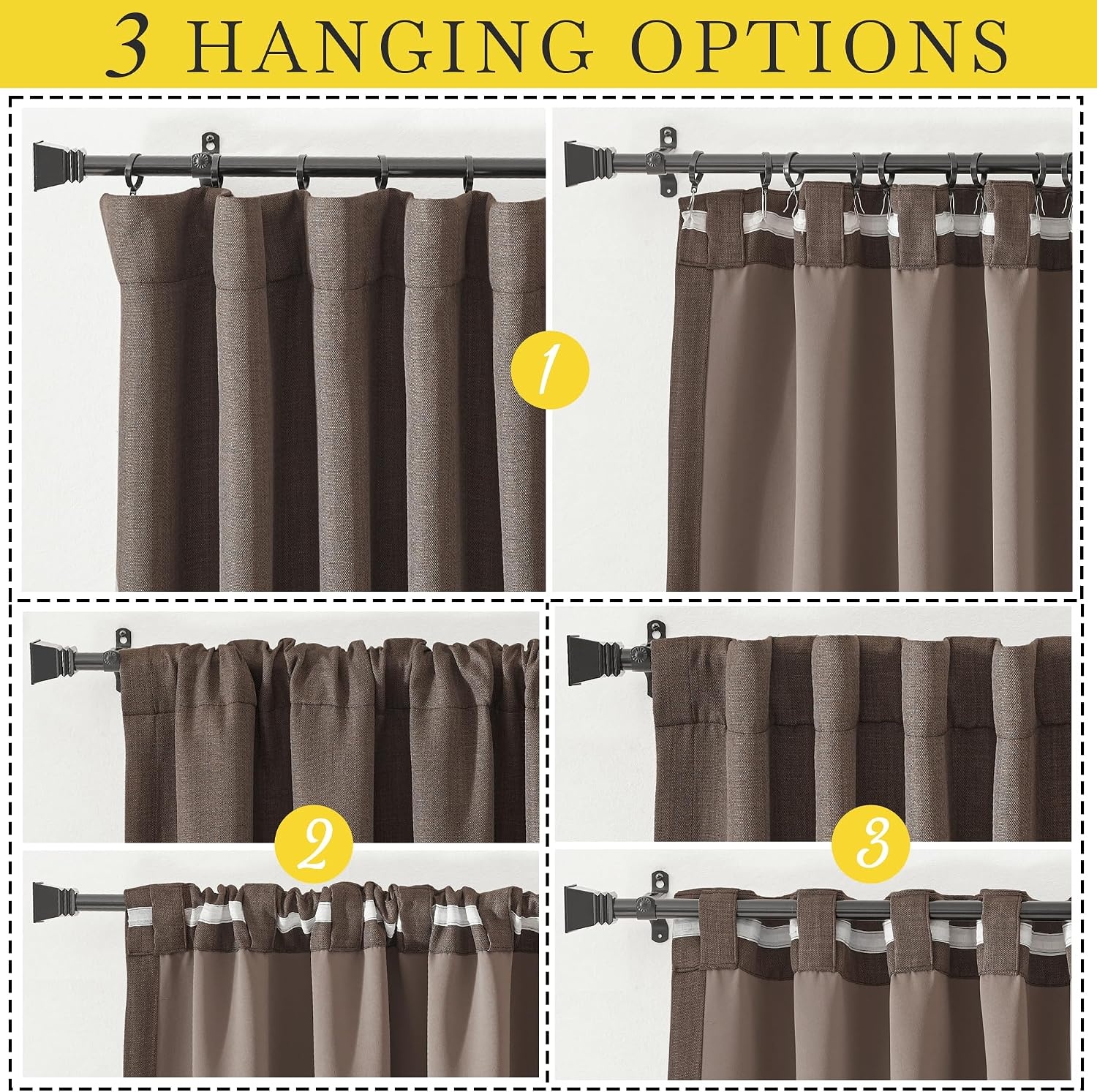 image:imageNICETOWN 2 Panels Faux Linen 100 Blackout Curtains for Living Room Rod PocketBack TabHook Belt Room Darkening Window Treatment with Liner Thermal Curtains for Bedroom Natural W50 x L96Brown