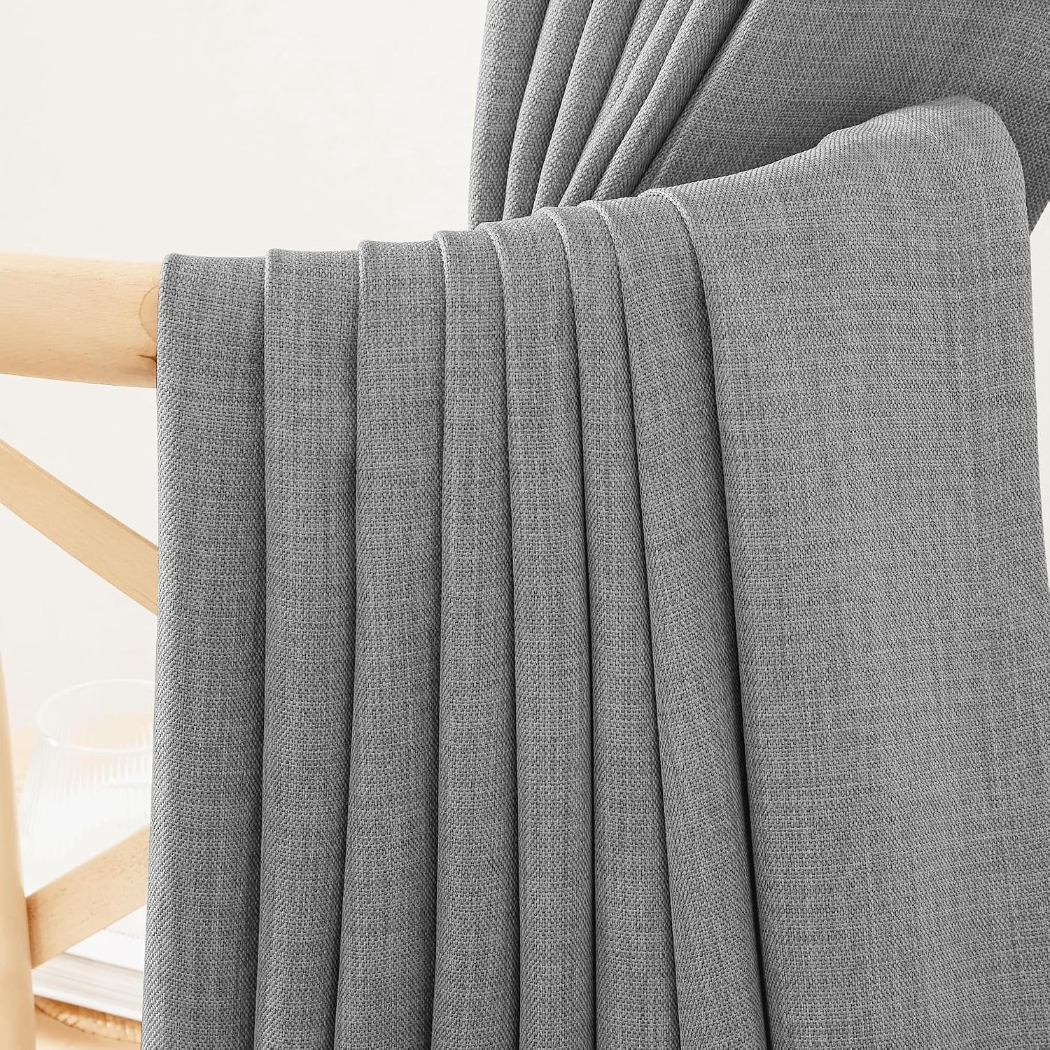 image:imageNICETOWN 2 Panels Faux Linen 100 Blackout Curtains for Living Room Rod PocketBack TabHook Belt Room Darkening Window Treatment with Liner Thermal Curtains for Bedroom Natural W50 x L96Light Grey