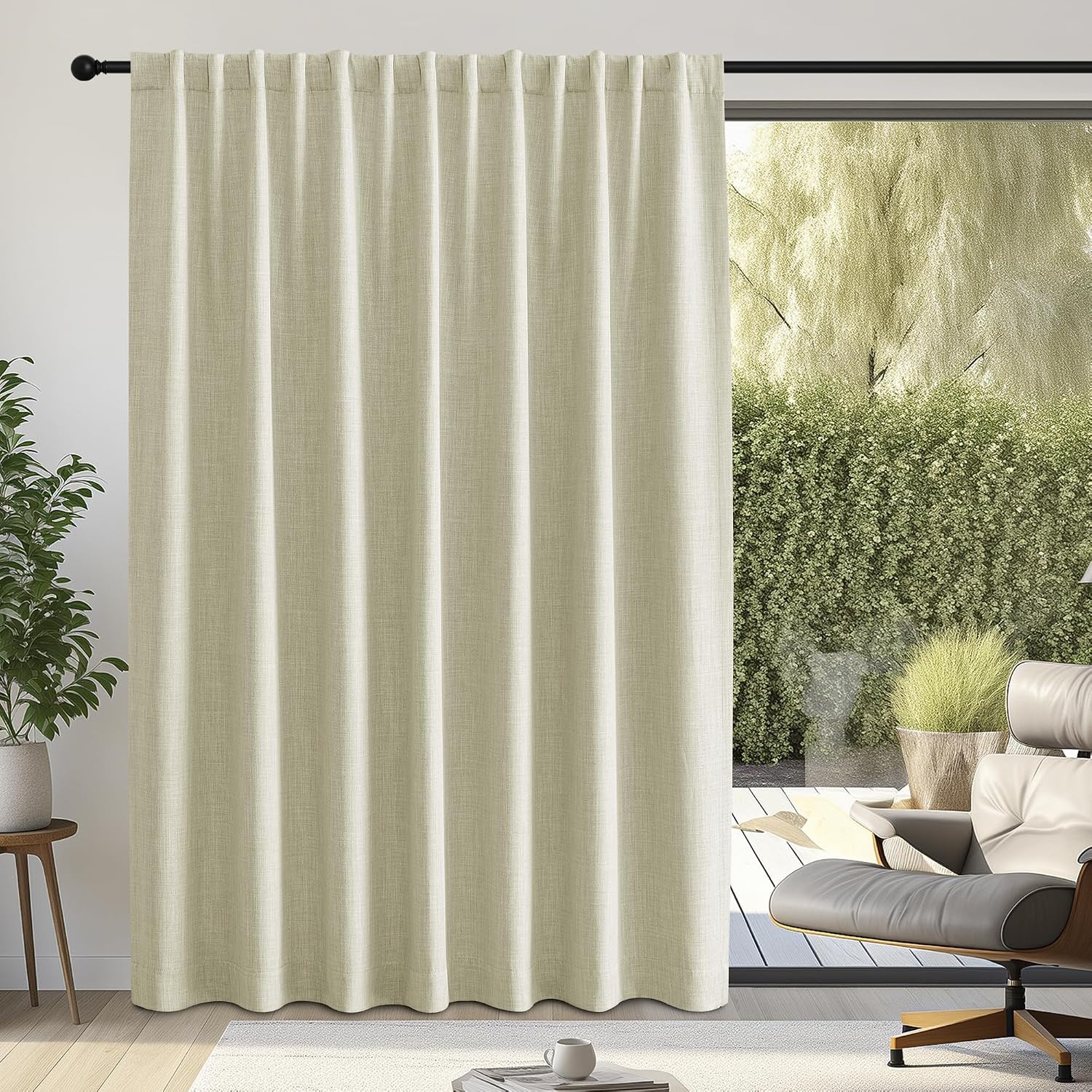 image:imageNICETOWN 2 Panels Faux Linen 100 Blackout Curtains for Living Room Rod PocketBack TabHook Belt Room Darkening Window Treatment with Liner Thermal Curtains for Bedroom Natural W50 x L96Beige
