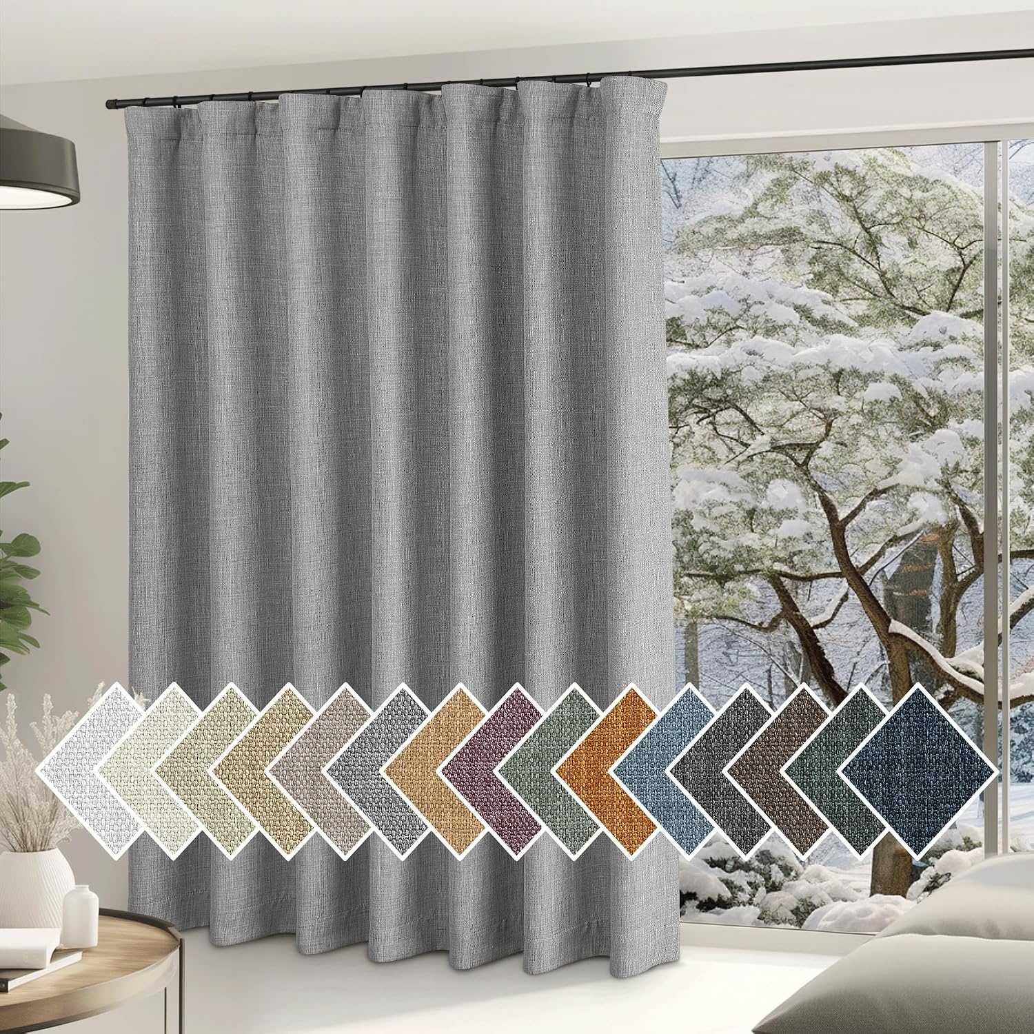 image:imageNICETOWN 2 Panels Faux Linen 100 Blackout Curtains for Living Room Rod PocketBack TabHook Belt Room Darkening Window Treatment with Liner Thermal Curtains for Bedroom Natural W50 x L96Light Grey