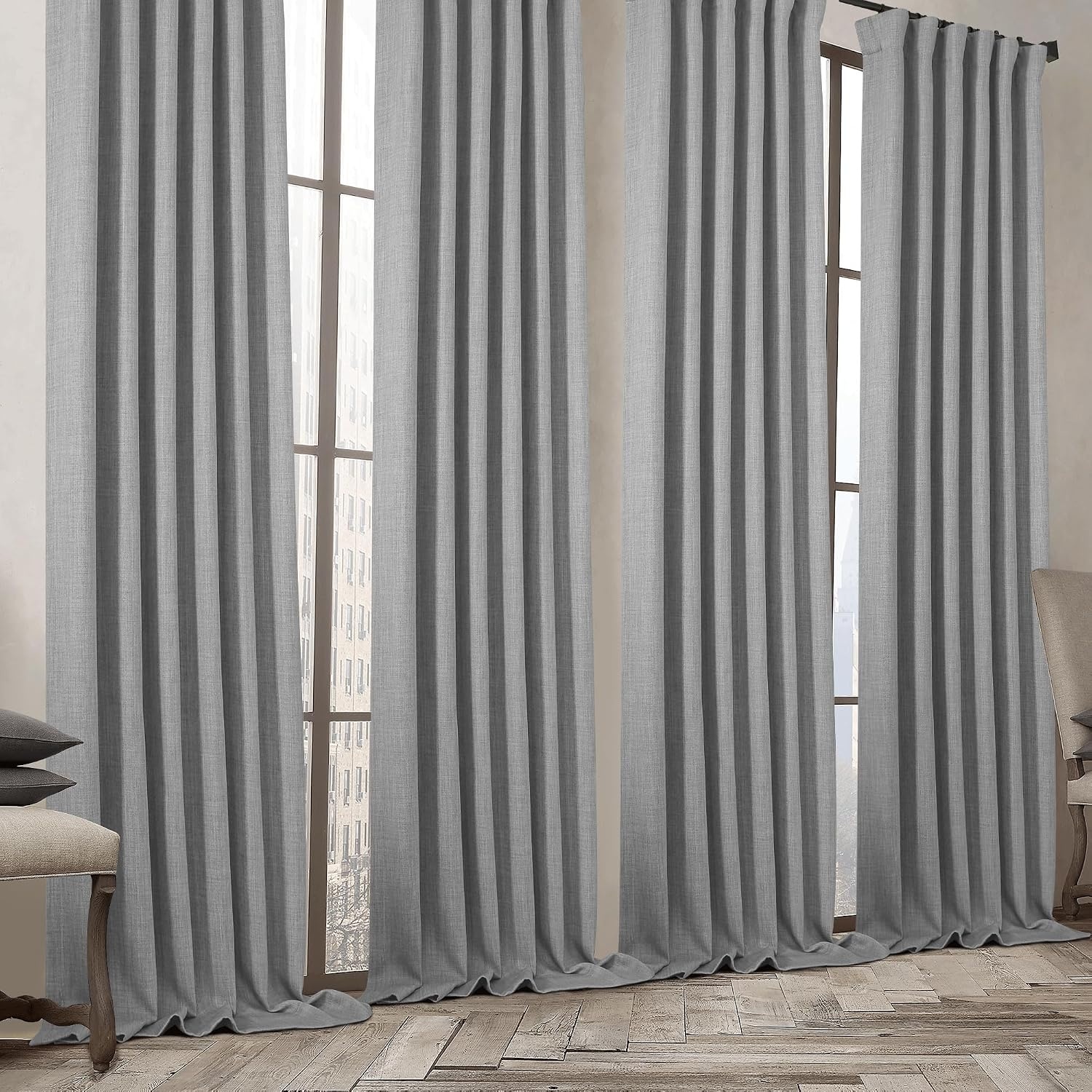 image:imageNICETOWN 2 Panels Faux Linen 100 Blackout Curtains for Living Room Rod PocketBack TabHook Belt Room Darkening Window Treatment with Liner Thermal Curtains for Bedroom Natural W50 x L96Light Grey