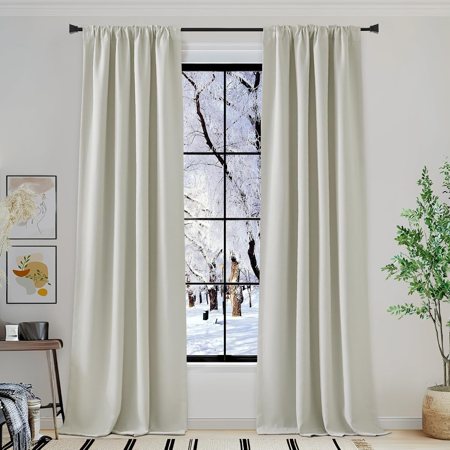 image:imageNICETOWN 2 Panels Faux Linen 100 Blackout Curtains for Living Room Rod PocketBack TabHook Belt Room Darkening Window Treatment with Liner Thermal Curtains for Bedroom Natural W50 x L96Natural