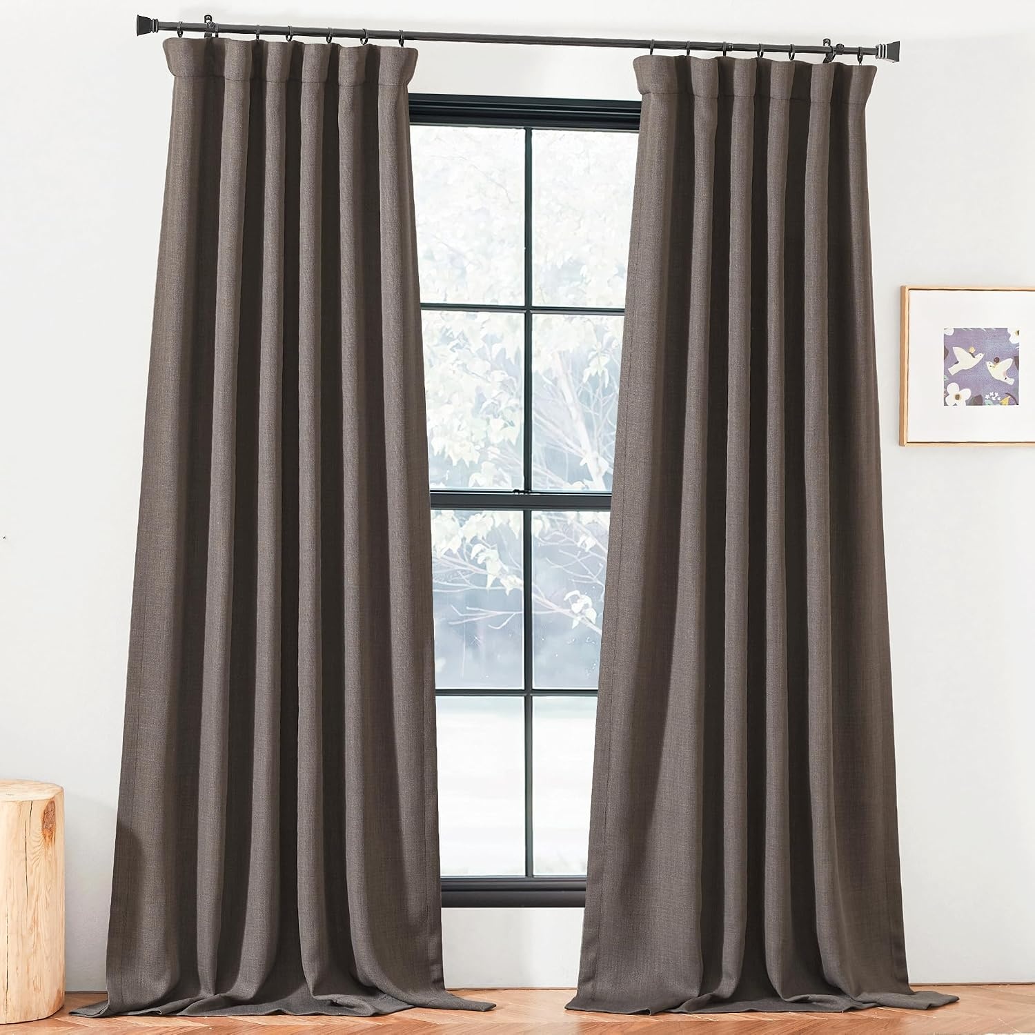 image:imageNICETOWN 2 Panels Faux Linen 100 Blackout Curtains for Living Room Rod PocketBack TabHook Belt Room Darkening Window Treatment with Liner Thermal Curtains for Bedroom Natural W50 x L96Brown