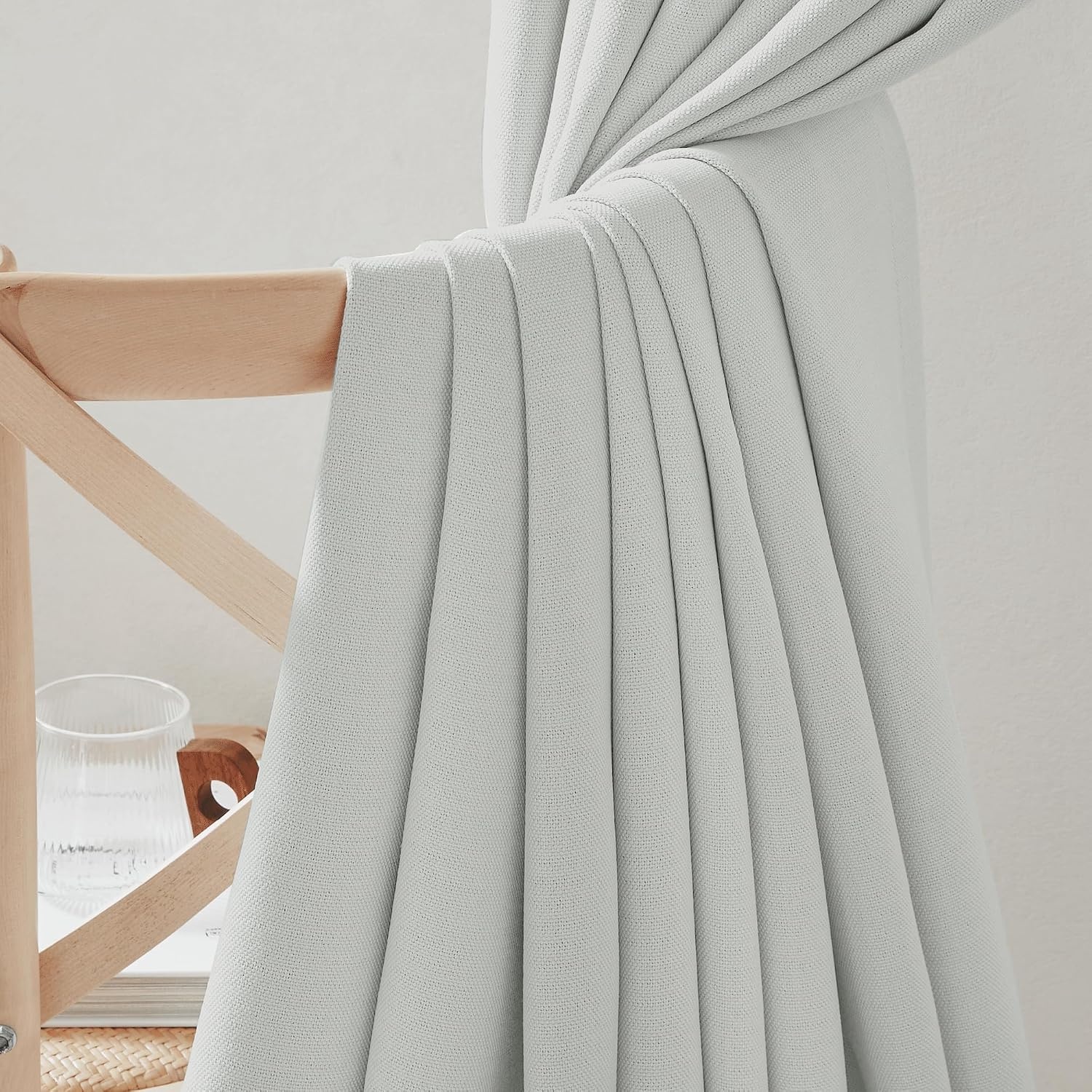 image:imageNICETOWN 2 Panels Faux Linen 100 Blackout Curtains for Living Room Rod PocketBack TabHook Belt Room Darkening Window Treatment with Liner Thermal Curtains for Bedroom Natural W50 x L96Greyish White