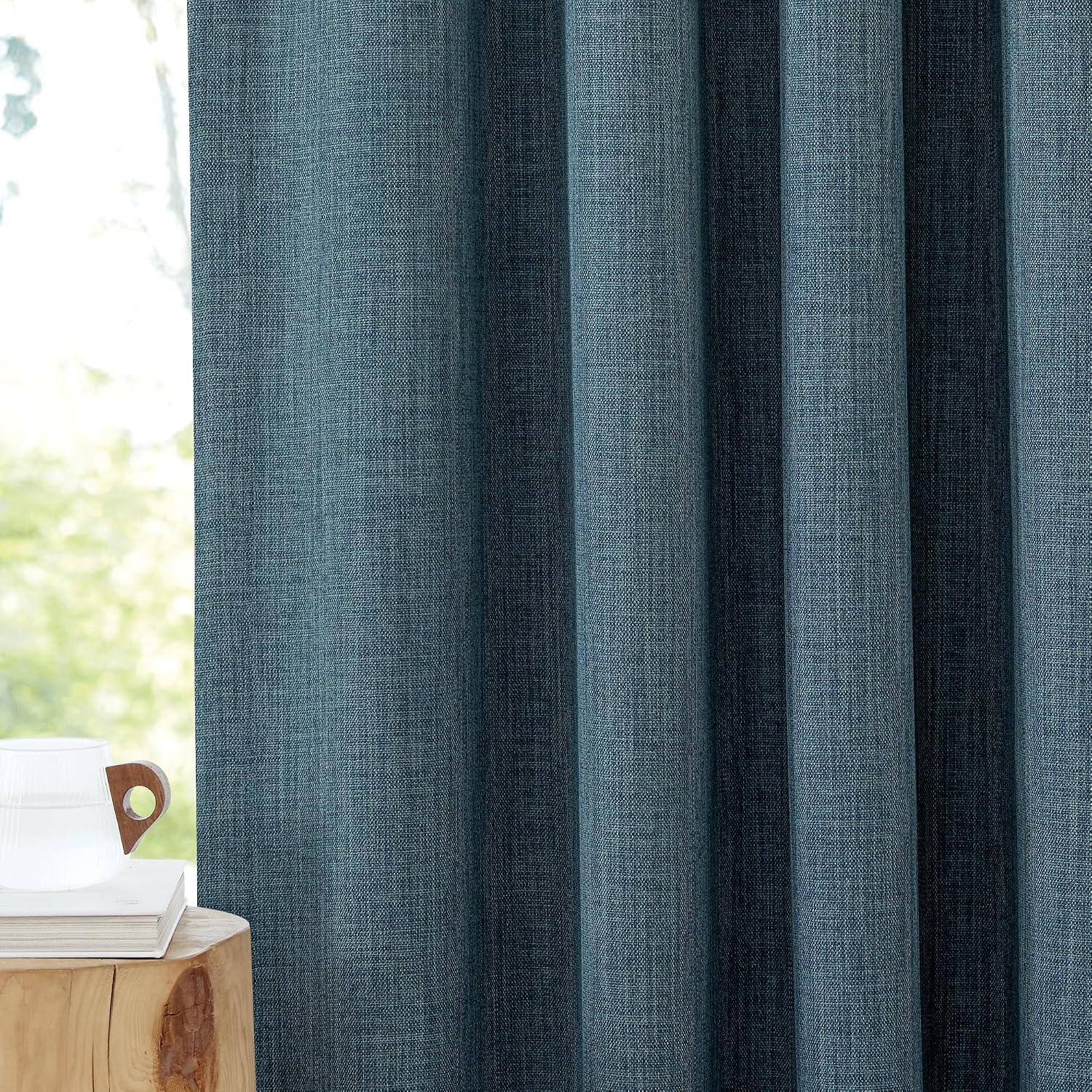 image:imageNICETOWN 2 Panels Faux Linen 100 Blackout Curtains for Living Room Rod PocketBack TabHook Belt Room Darkening Window Treatment with Liner Thermal Curtains for Bedroom Natural W50 x L96Greyish Blue