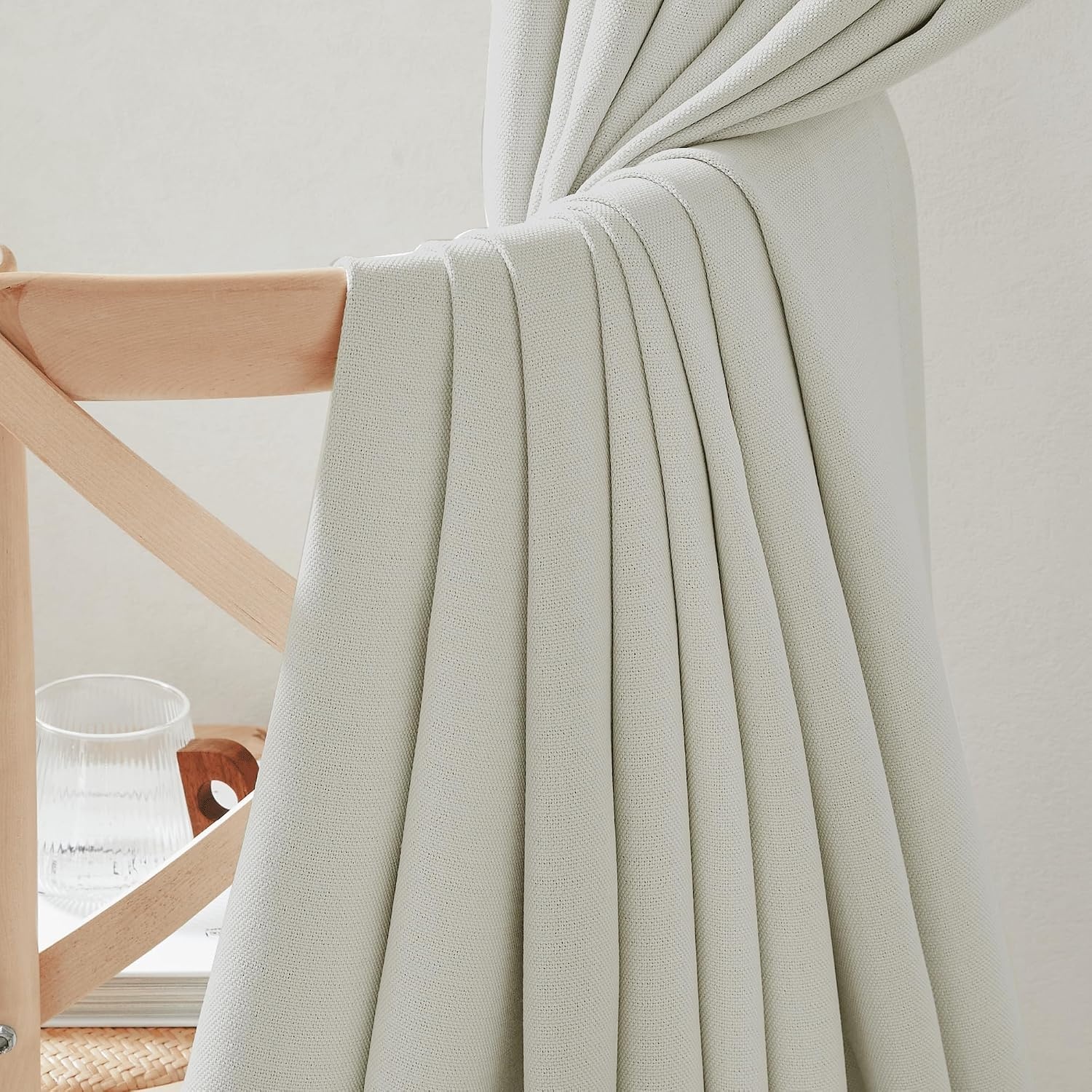 image:imageNICETOWN 2 Panels Faux Linen 100 Blackout Curtains for Living Room Rod PocketBack TabHook Belt Room Darkening Window Treatment with Liner Thermal Curtains for Bedroom Natural W50 x L96Natural