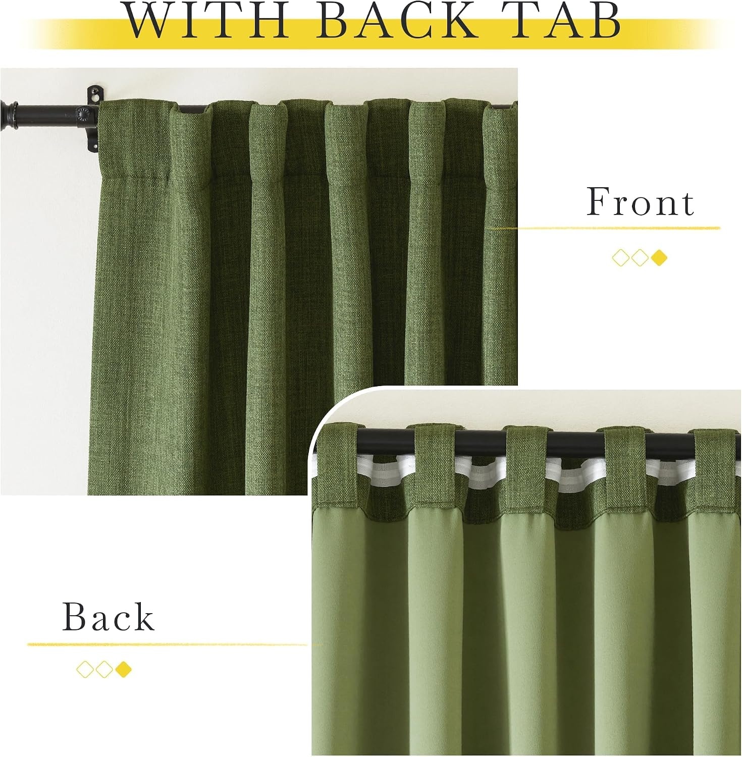 image:imageNICETOWN 2 Panels Faux Linen 100 Blackout Curtains for Living Room Rod PocketBack TabHook Belt Room Darkening Window Treatment with Liner Thermal Curtains for Bedroom Natural W50 x L96Forest Green