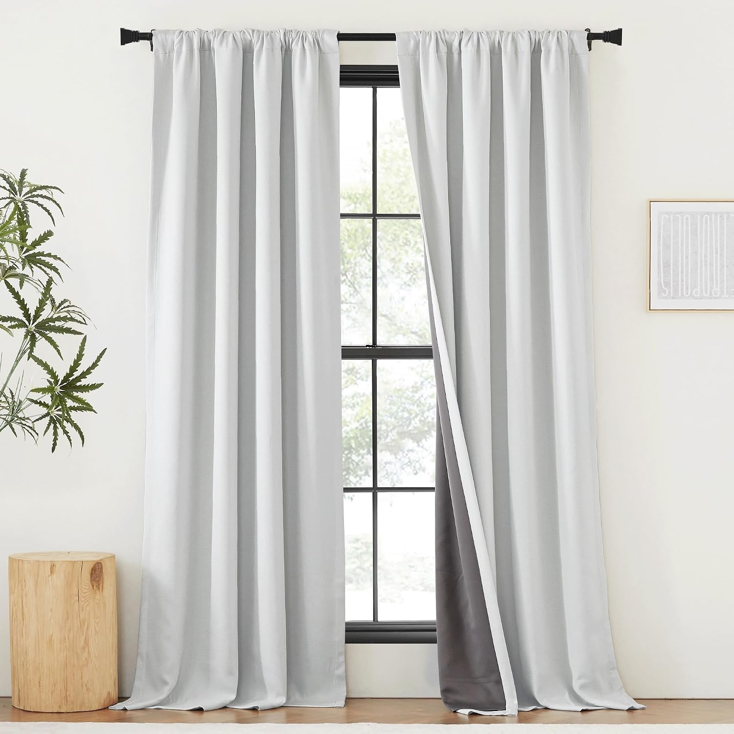 image:imageNICETOWN 2 Panels Faux Linen 100 Blackout Curtains for Living Room Rod PocketBack TabHook Belt Room Darkening Window Treatment with Liner Thermal Curtains for Bedroom Natural W50 x L96100 Blackout Greyish White