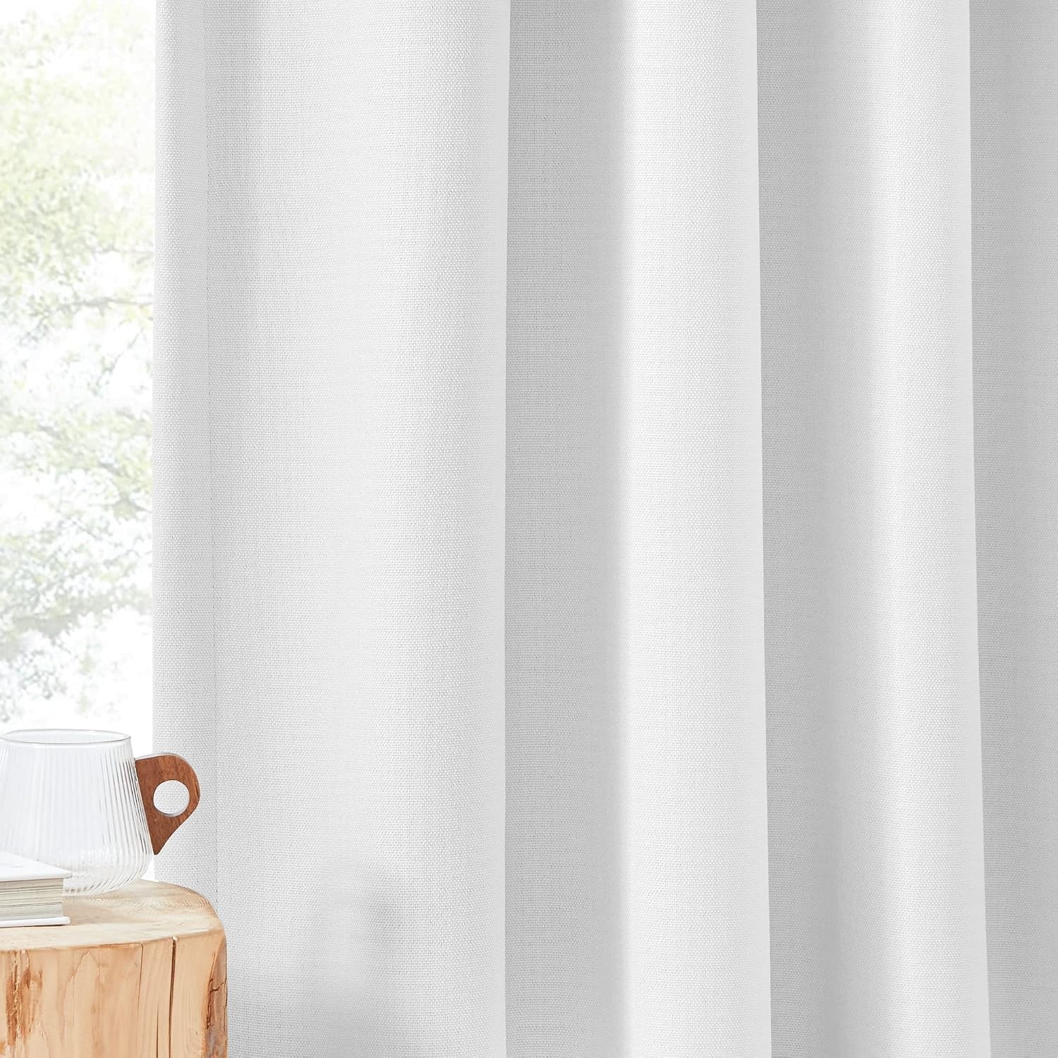 image:imageNICETOWN 2 Panels Faux Linen 100 Blackout Curtains for Living Room Rod PocketBack TabHook Belt Room Darkening Window Treatment with Liner Thermal Curtains for Bedroom Natural W50 x L96Greyish White