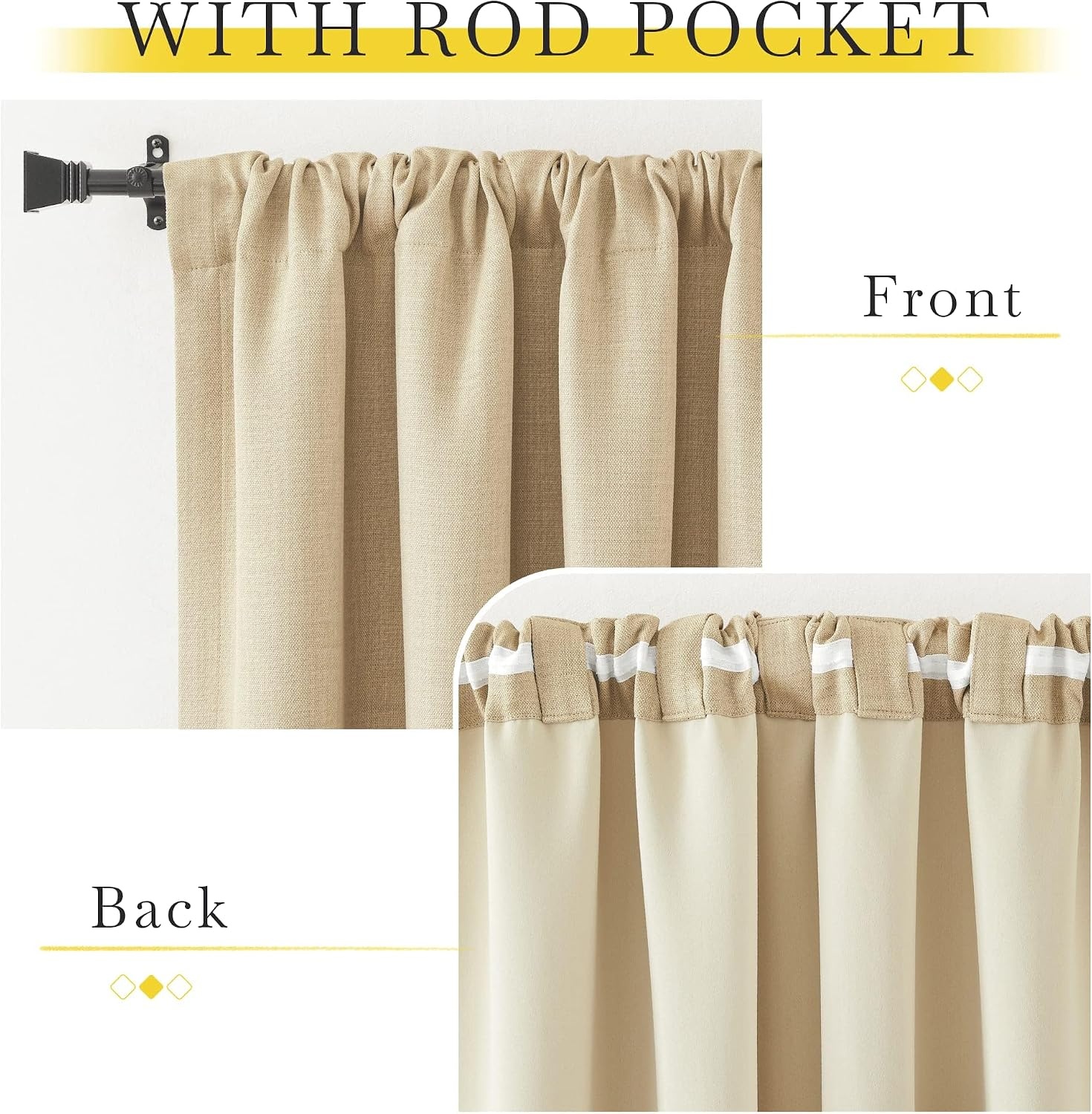 image:imageNICETOWN 2 Panels Faux Linen 100 Blackout Curtains for Living Room Rod PocketBack TabHook Belt Room Darkening Window Treatment with Liner Thermal Curtains for Bedroom Natural W50 x L96Oatmeal