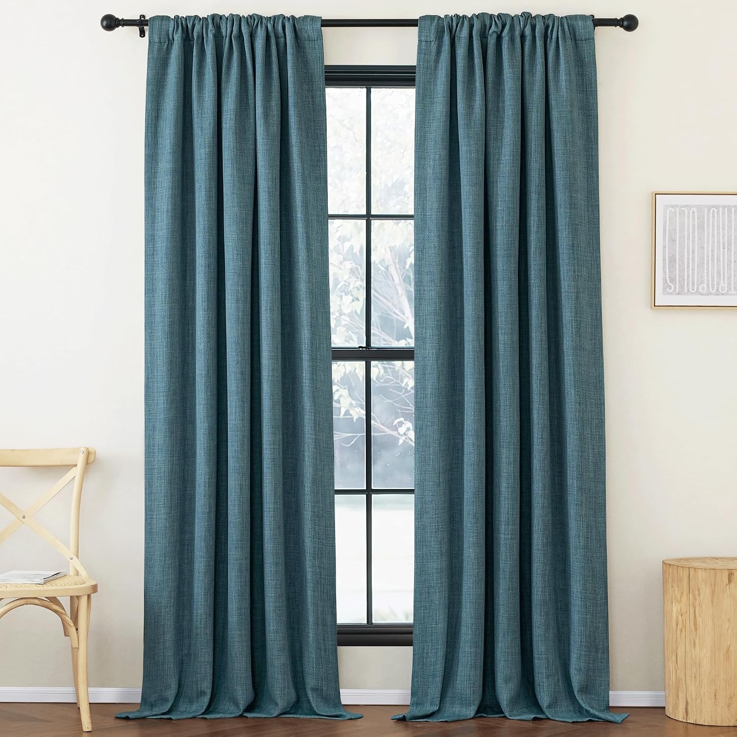 image:imageNICETOWN 2 Panels Faux Linen 100 Blackout Curtains for Living Room Rod PocketBack TabHook Belt Room Darkening Window Treatment with Liner Thermal Curtains for Bedroom Natural W50 x L96Greyish Blue