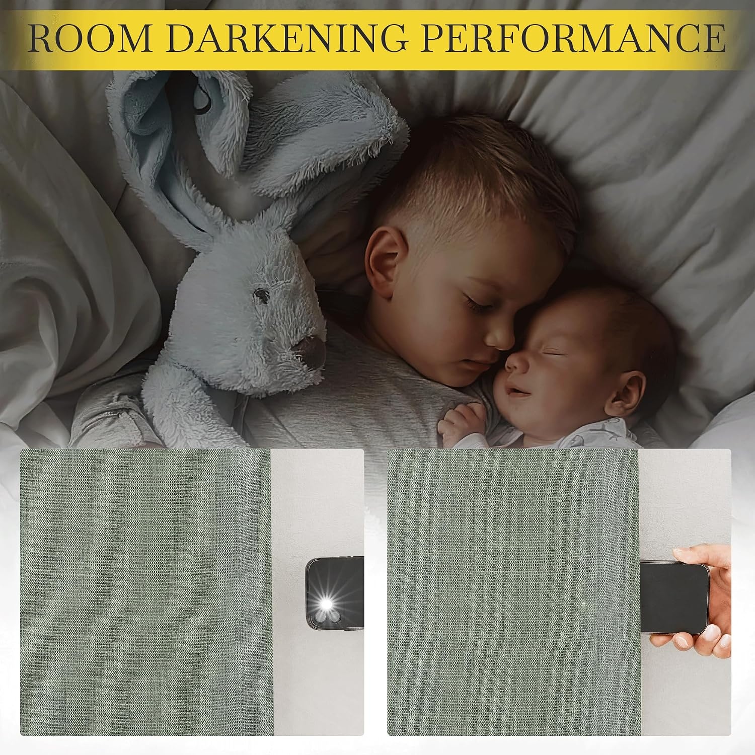 image:imageNICETOWN 2 Panels Faux Linen 100 Blackout Curtains for Living Room Rod PocketBack TabHook Belt Room Darkening Window Treatment with Liner Thermal Curtains for Bedroom Natural W50 x L96Sage Green